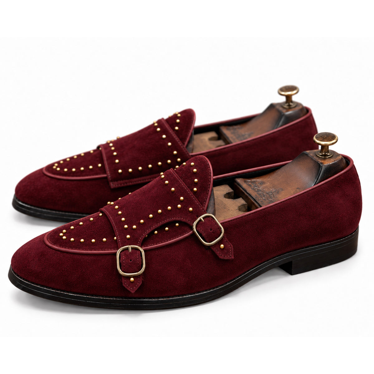 Bordeaux Royale Studded Double Monk Straps