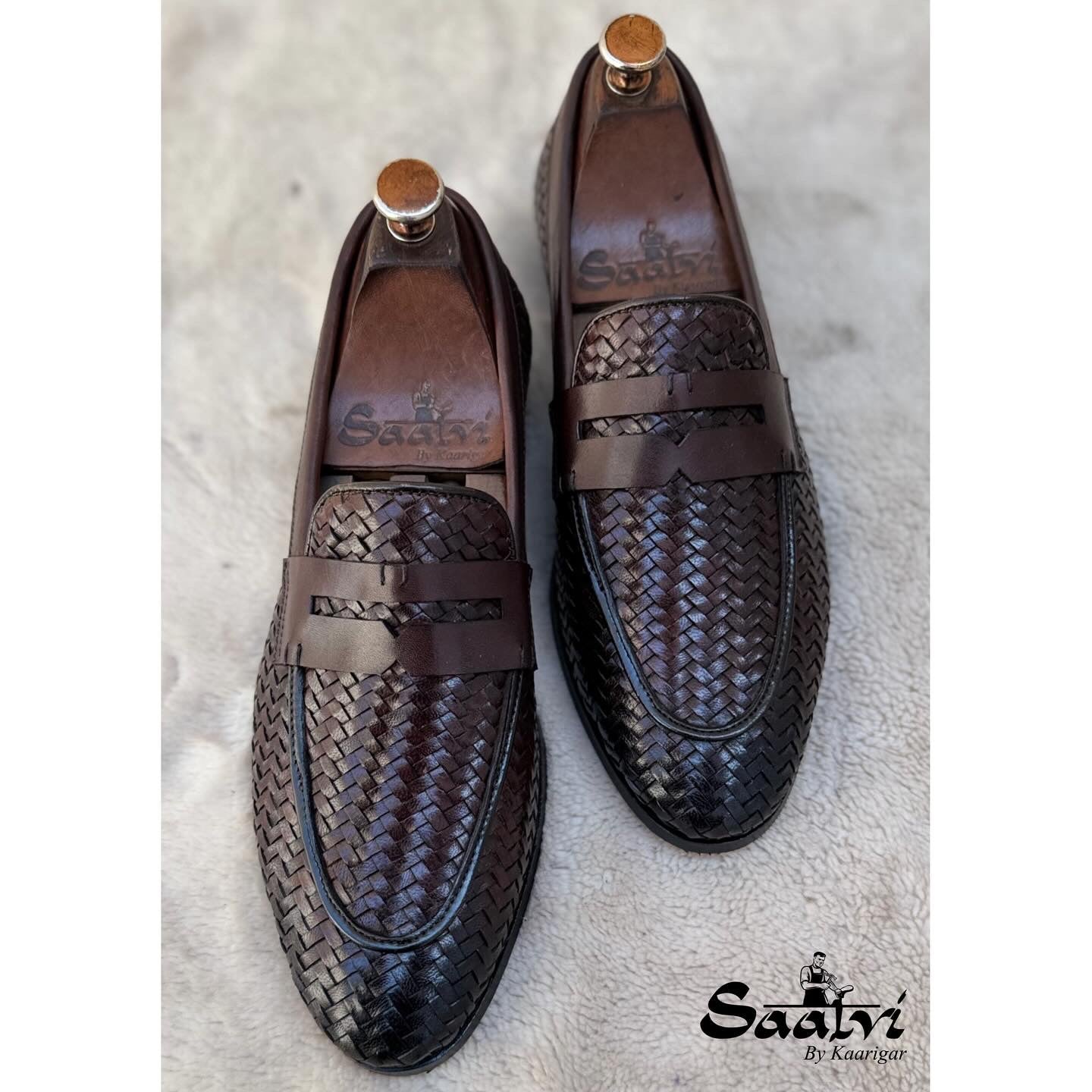 Penny Loafers Weave Leather Brown