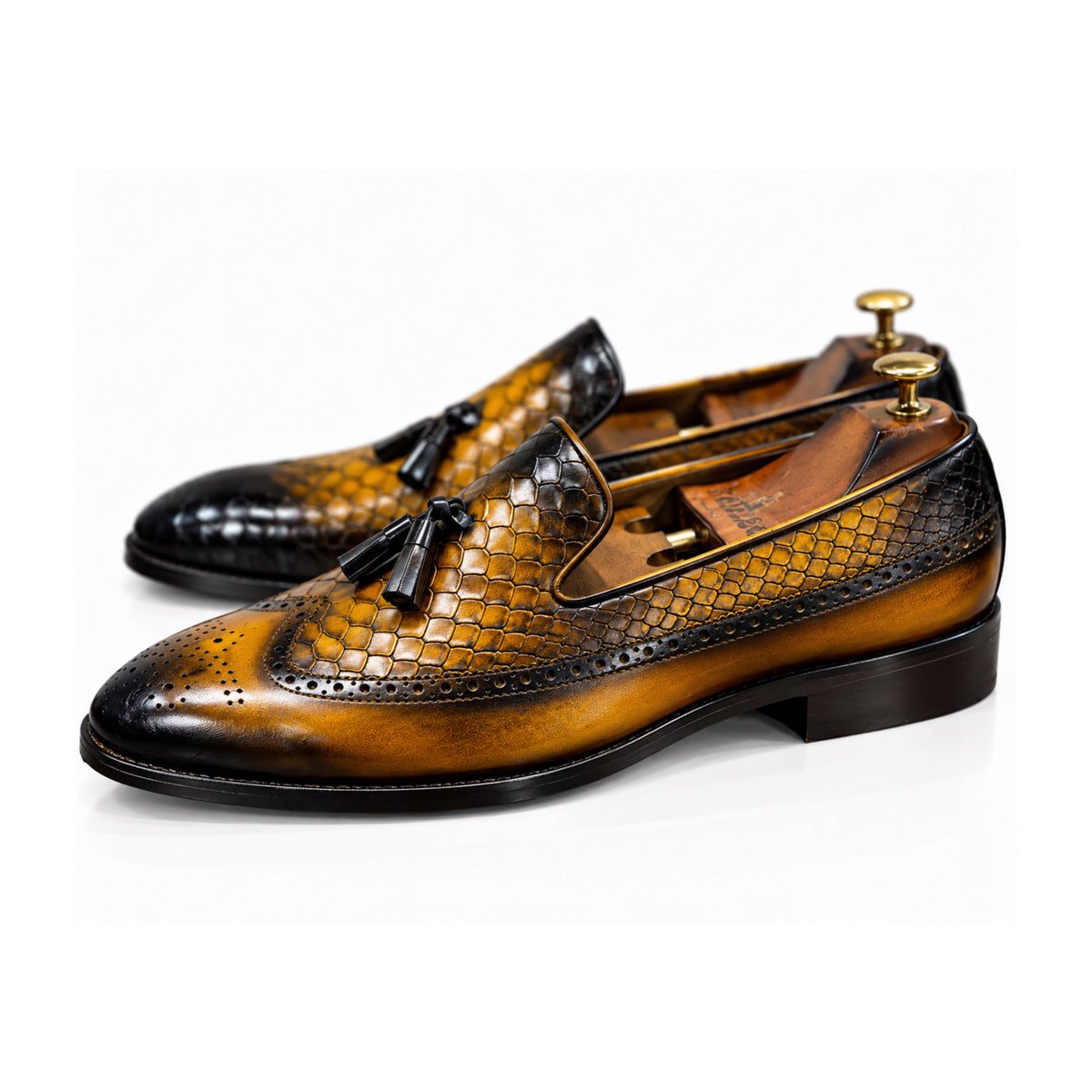 Amber Noir Croc Brogue Tassel Loafers