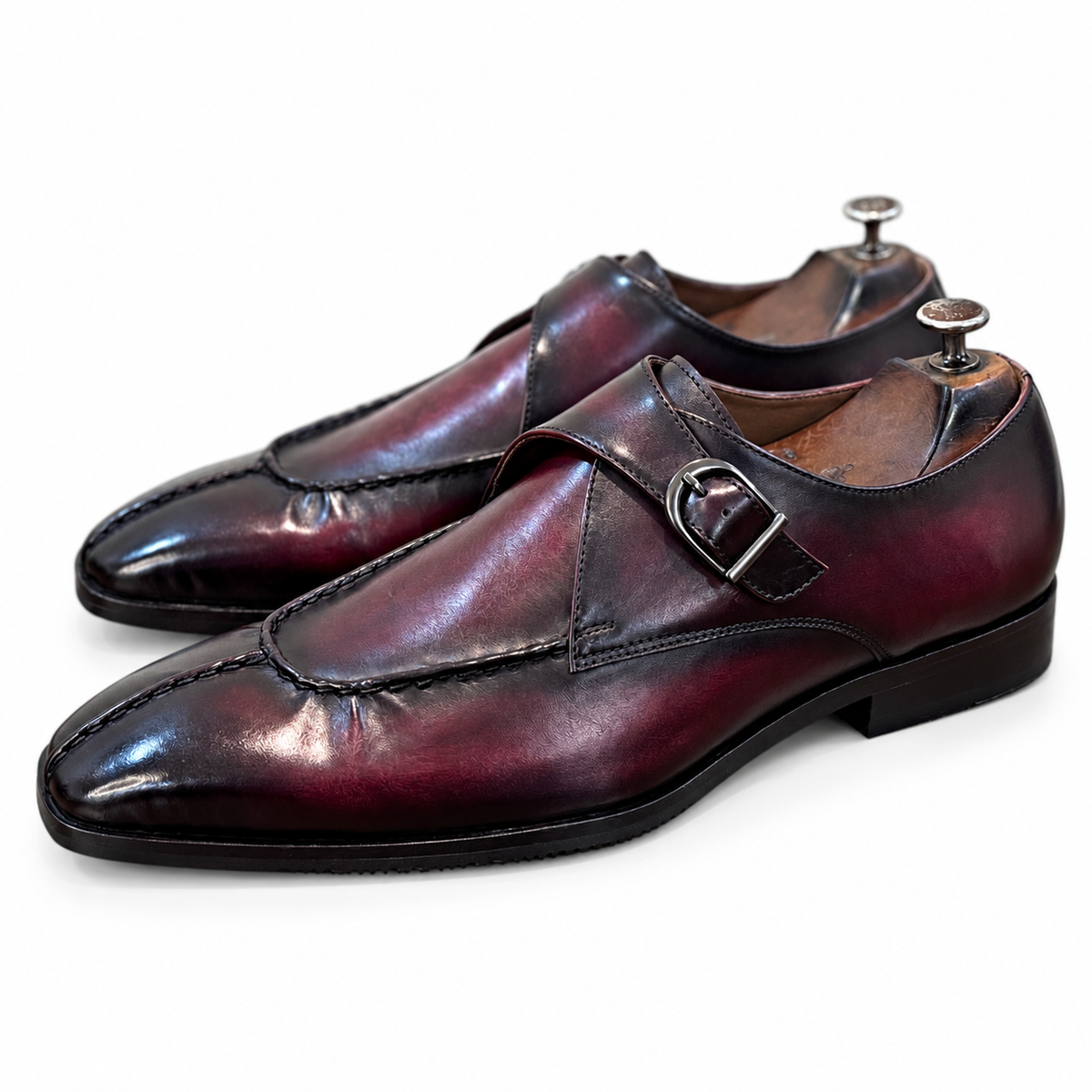 Bordeaux Noir Patina Single Monk Shoes