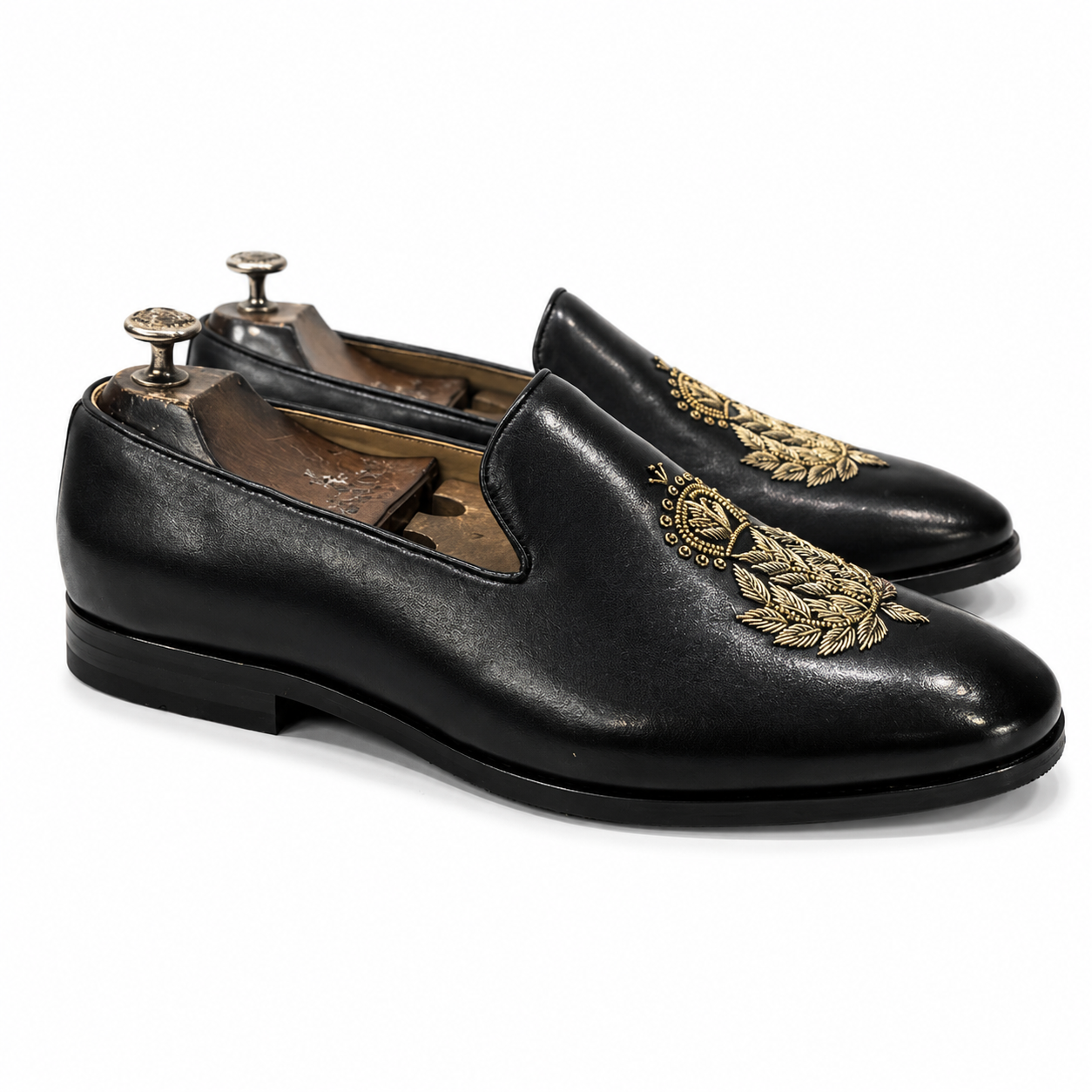 Royal Black & Gold Hand Zardosi Slipons