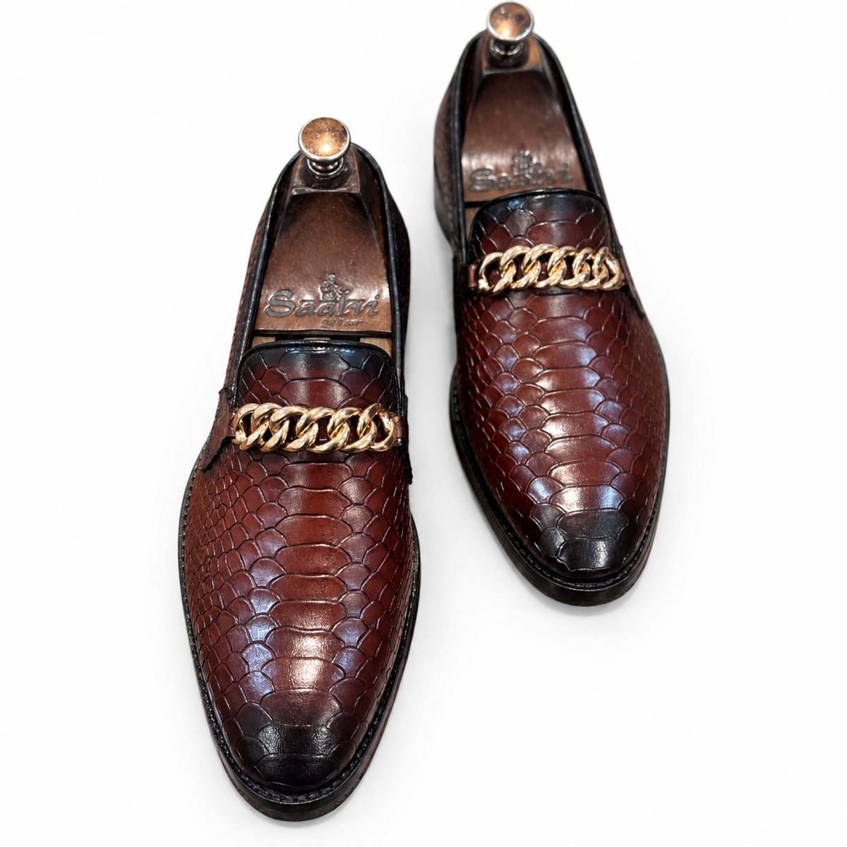 Bordeaux Aureum Croco Chain Loafers