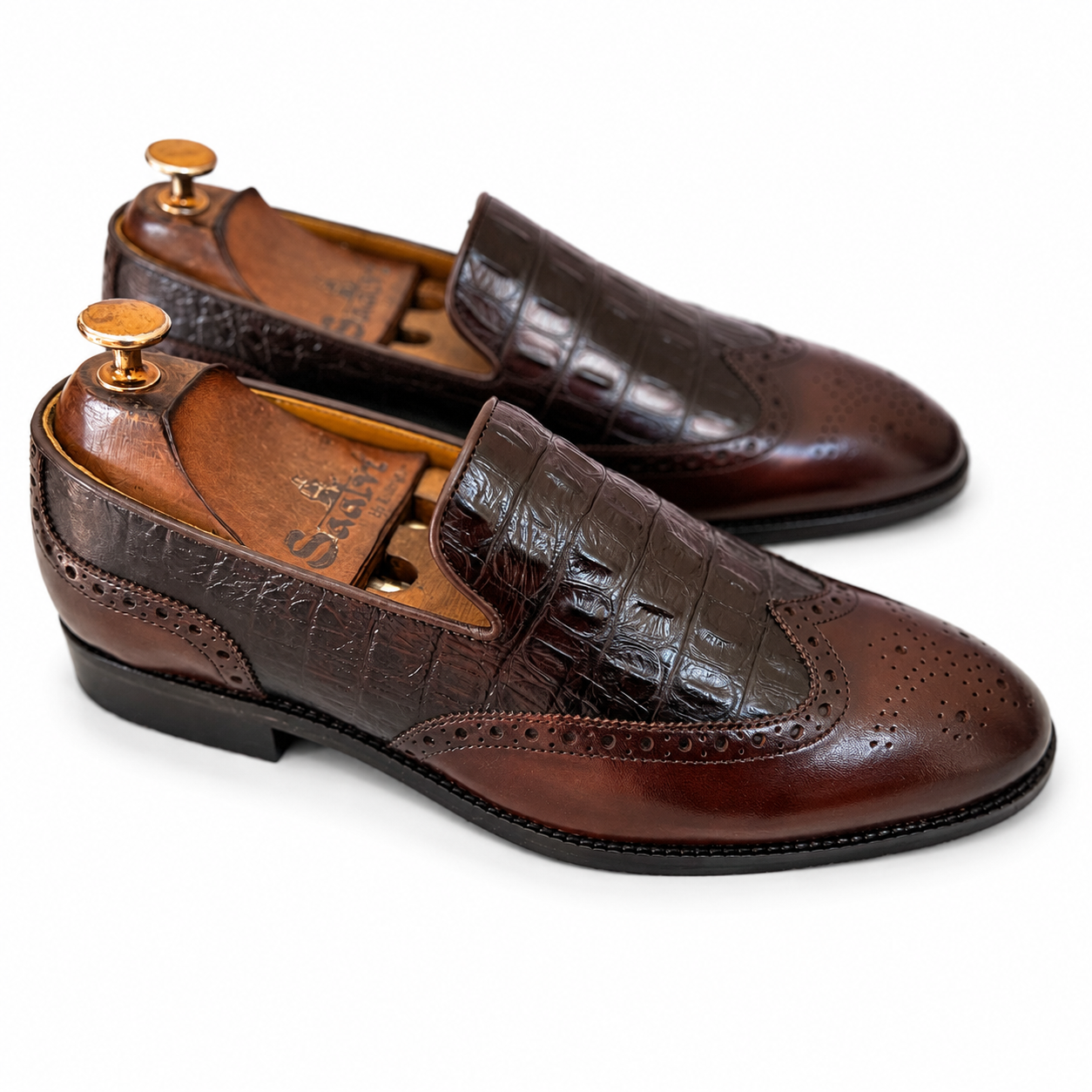 Wingcap Brown Croco Slipons