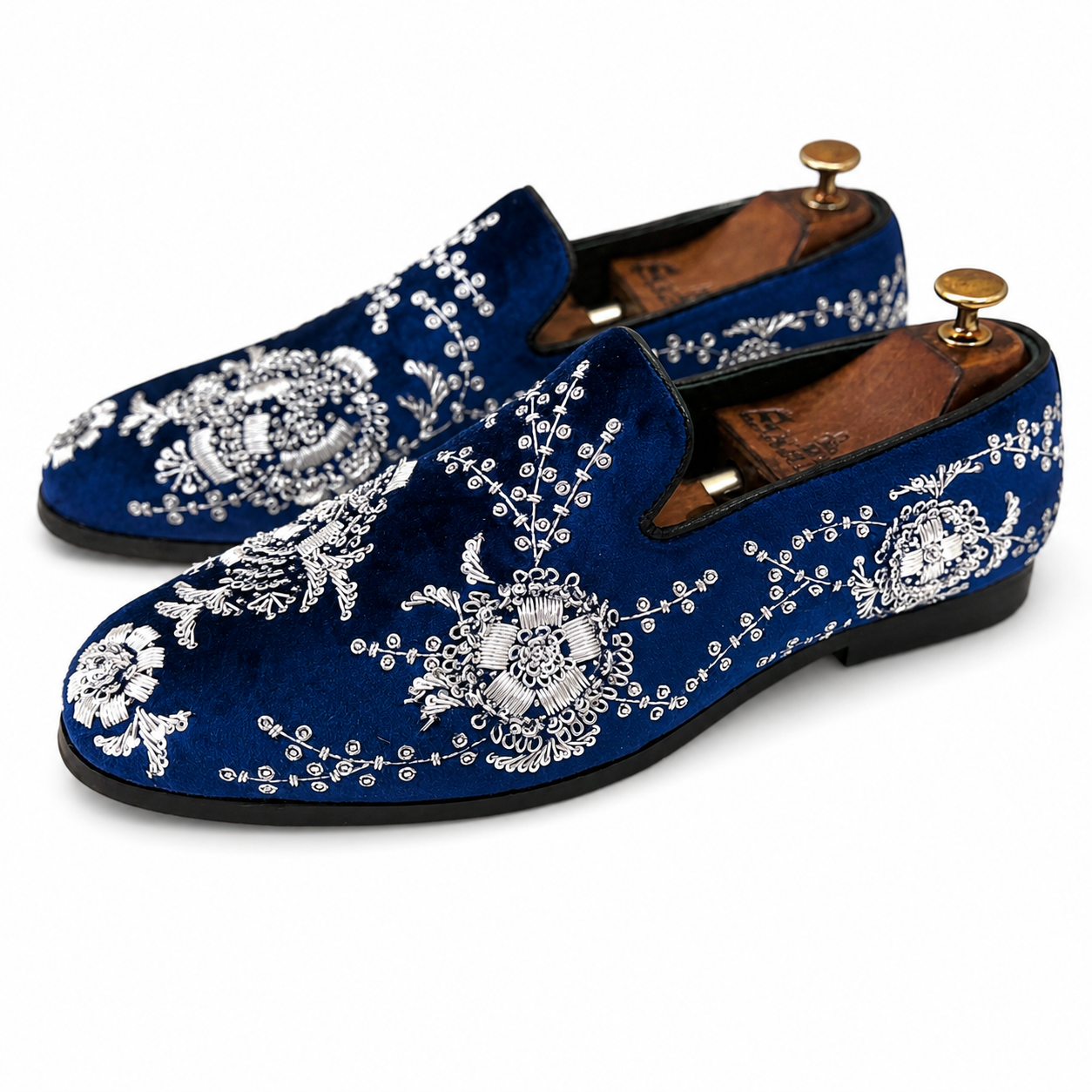 Blue Velvet Silver Zardosi Embroidery Slip-ons