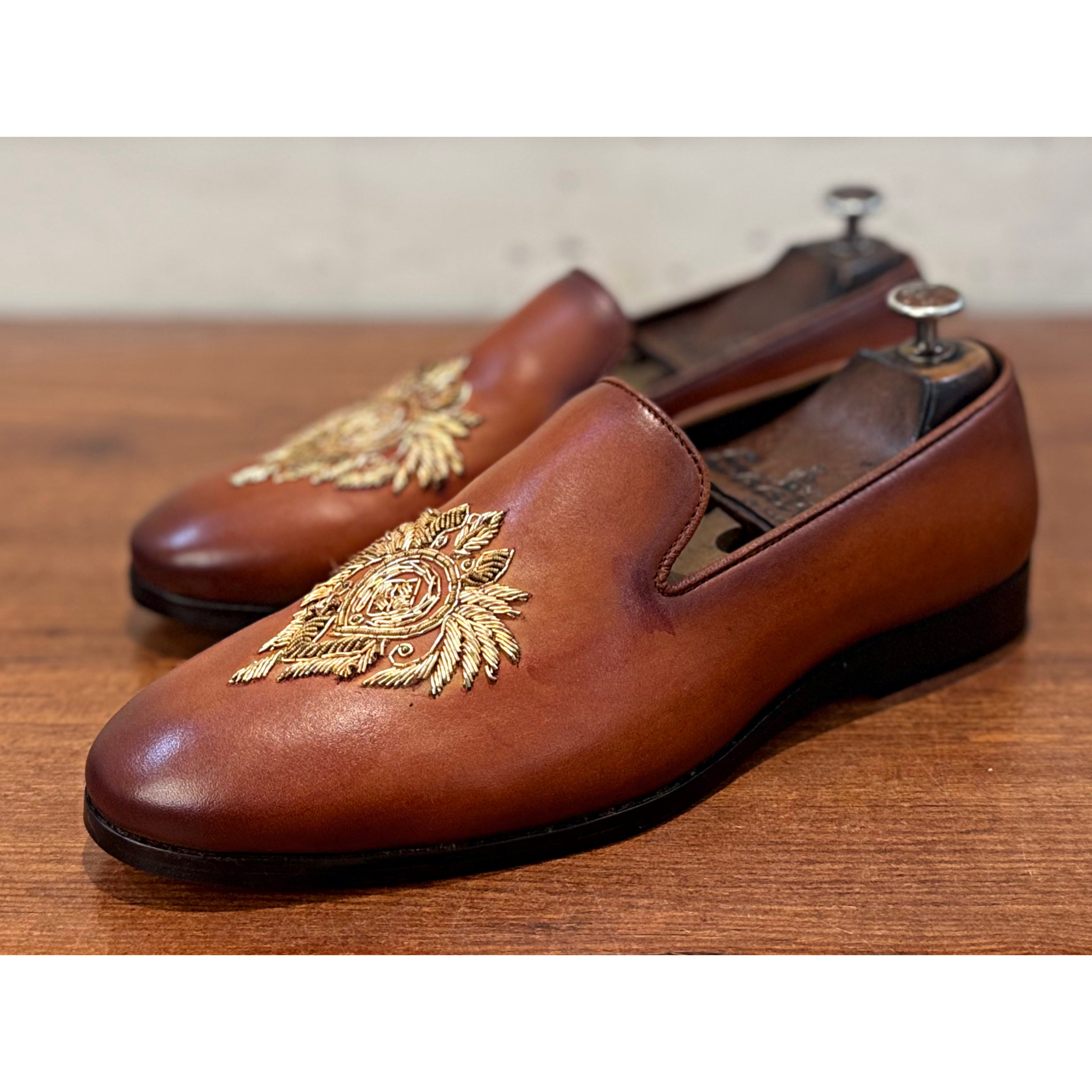 Aarambh - Embroidery Slipons Tan