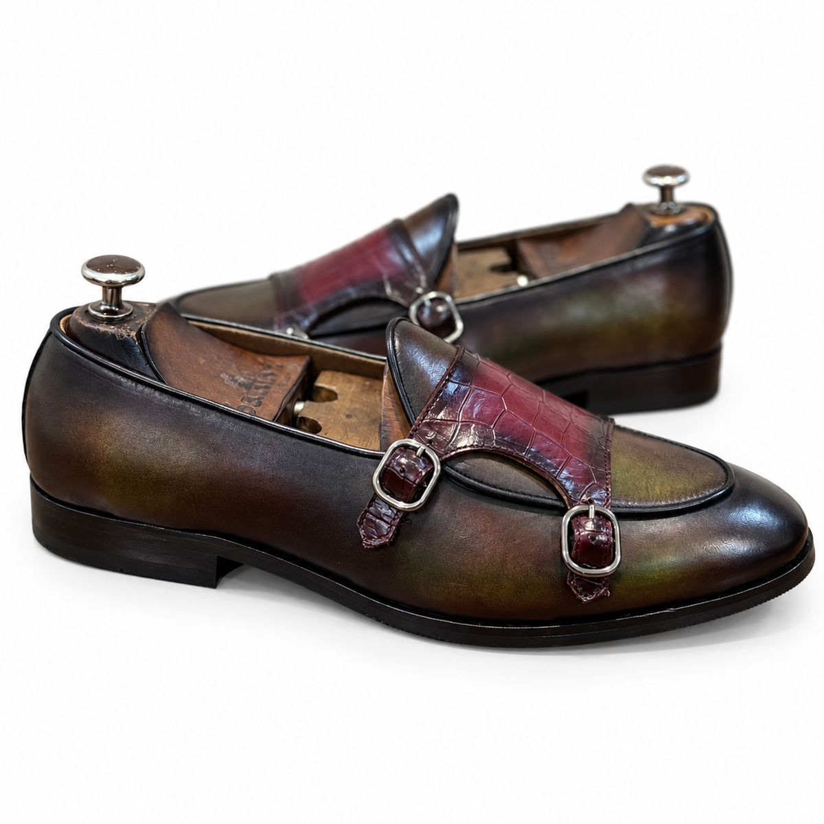 Bordeaux Olive Double Monk Straps