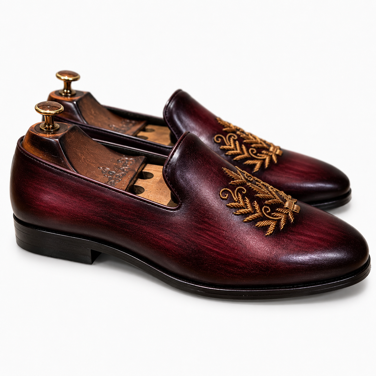 Saalvi Aranya Burgundy Leather Zardosi Loafers