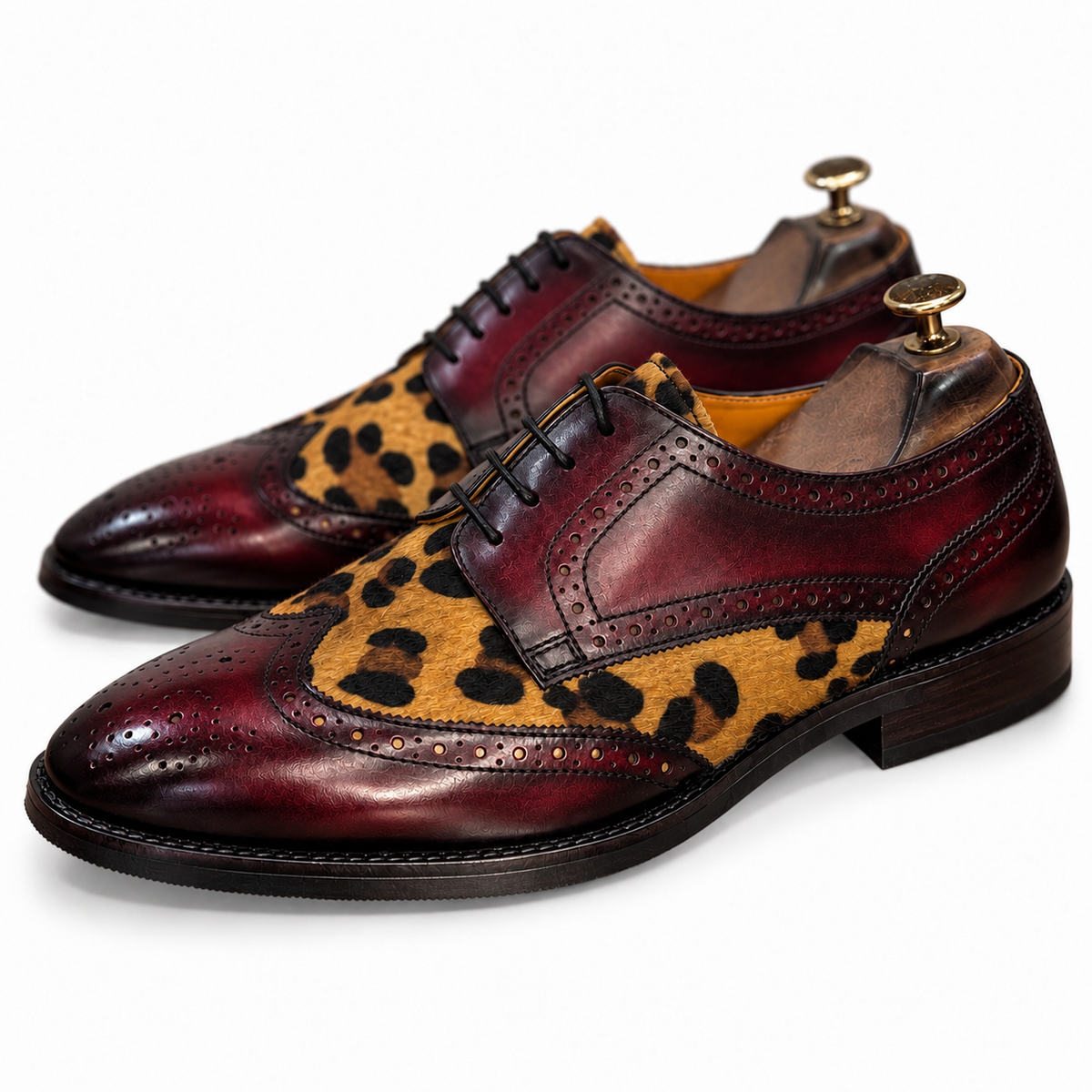 Bordeaux Leopard Wingtip Derby Shoes