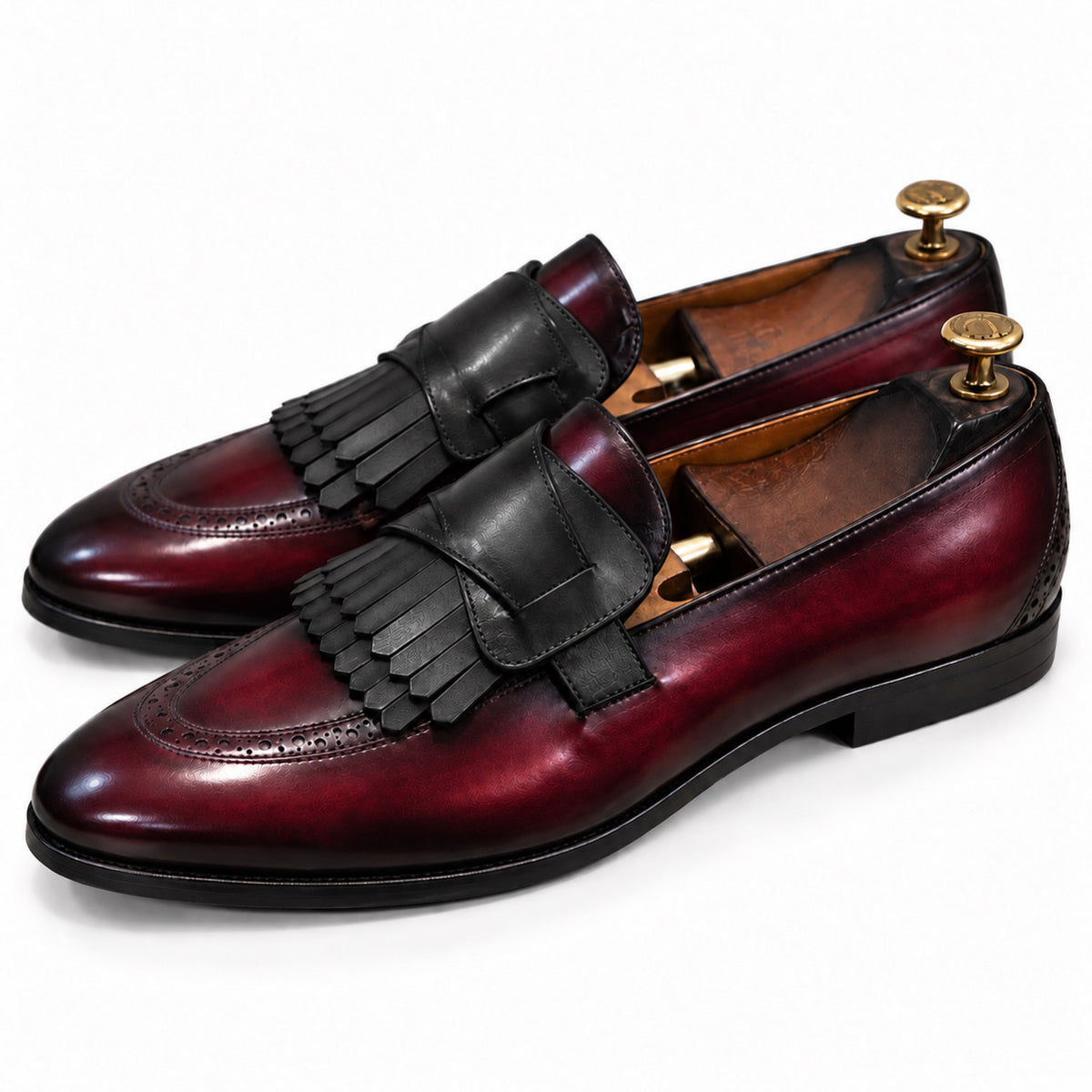 Bordeaux Noir Kiltie Leather Loafers