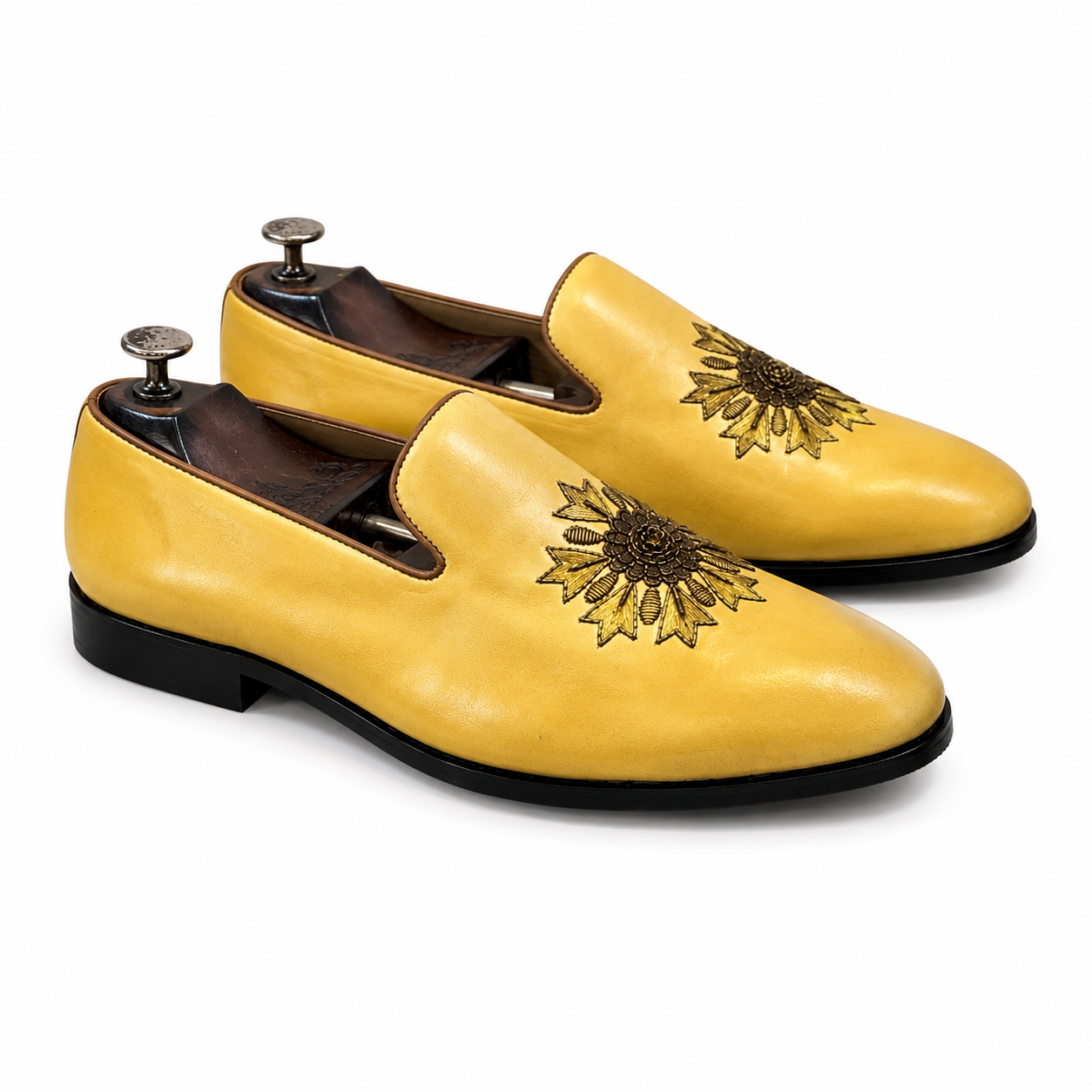 Saffron Bloom Handcrafted Embroidered Leather Loafers