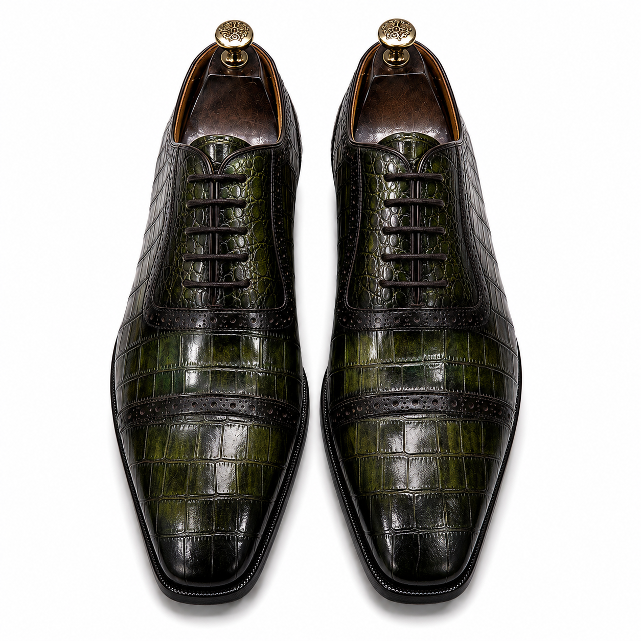 Regal Emerald Croc-Embossed Brogue Oxford Shoes