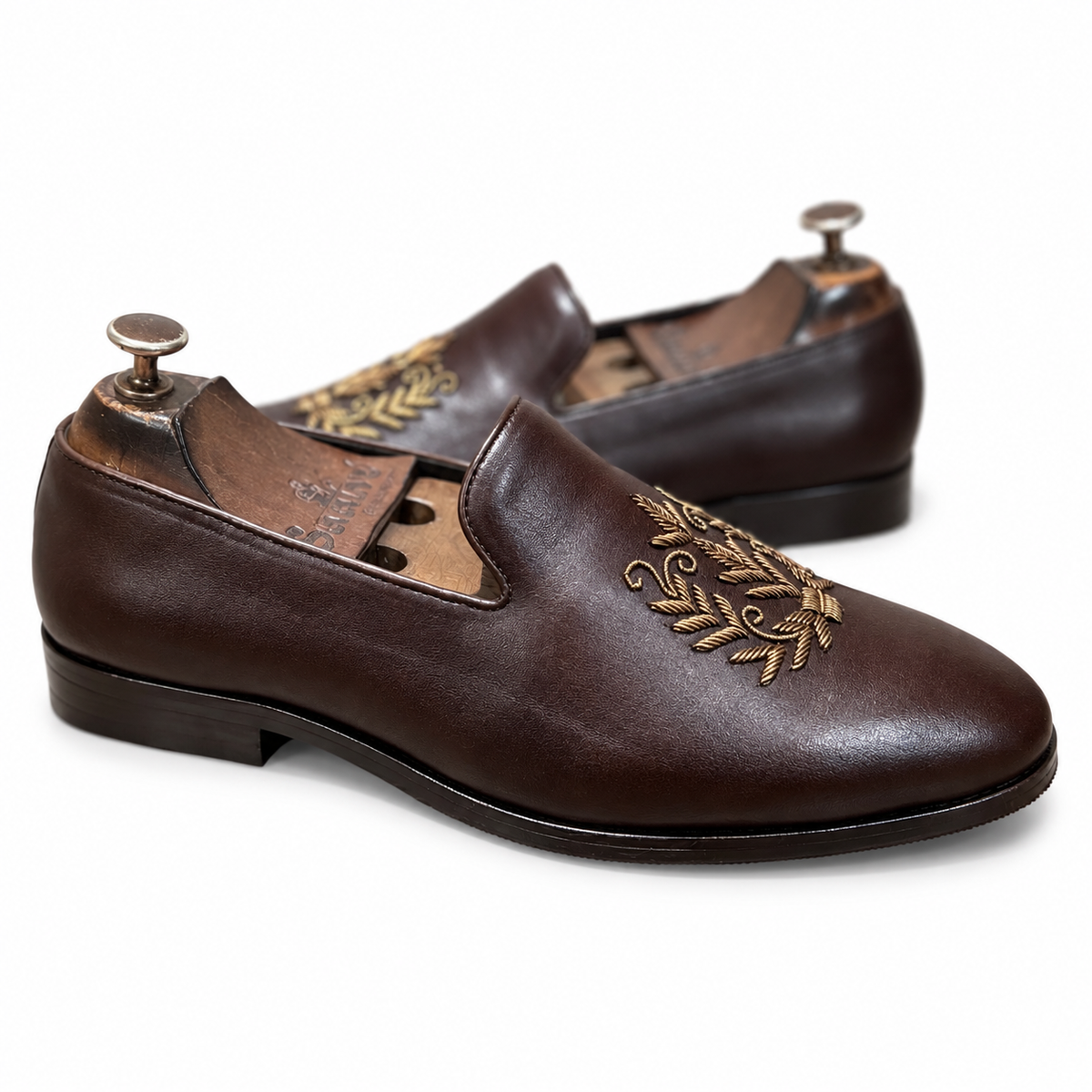 Aranya Dark Brown Leather Zardosi Loafers