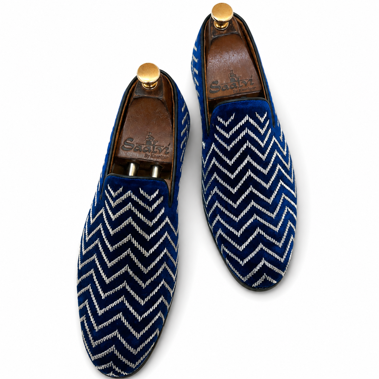 Azure Chevron Velvet Loafers