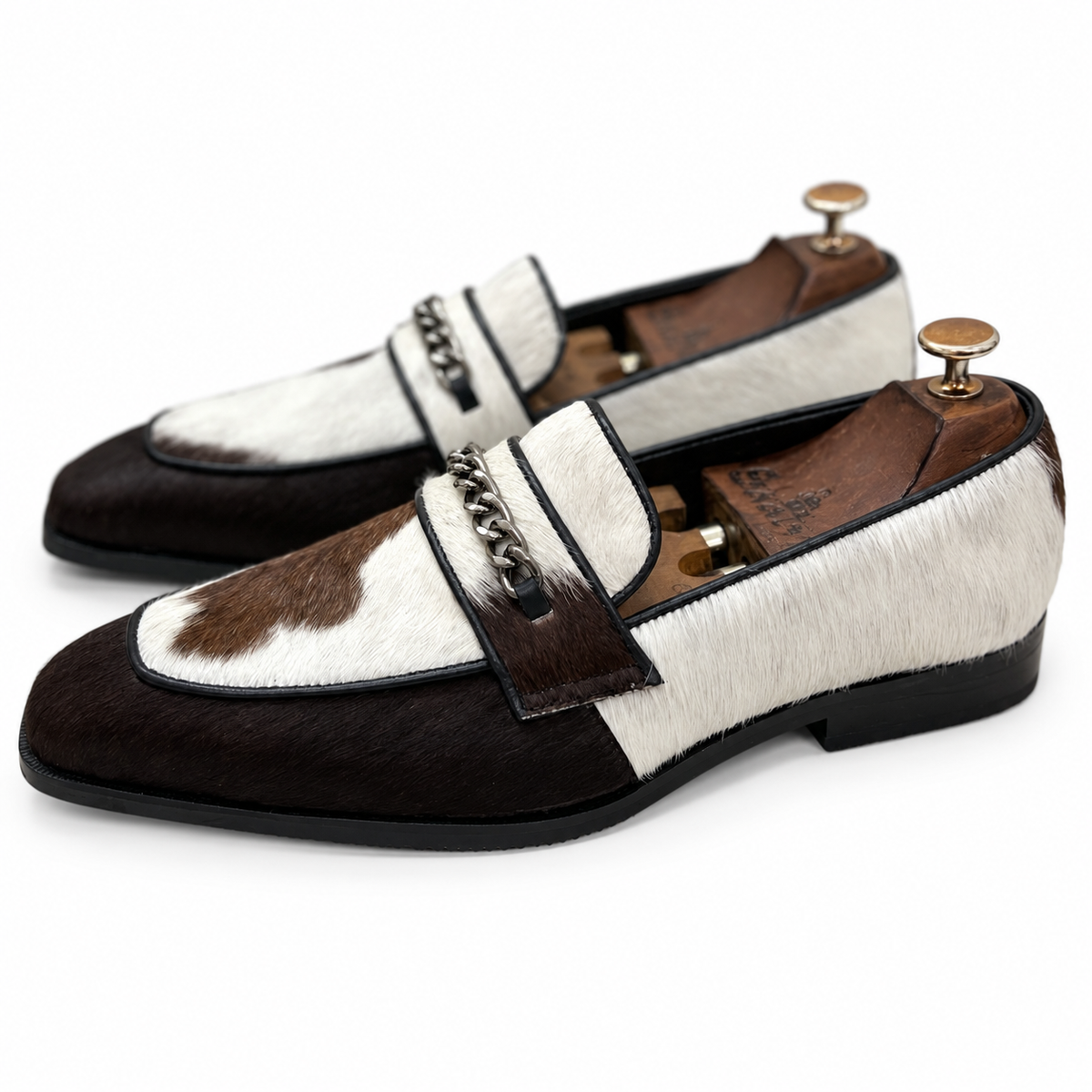 Hairon Leather Loafers With Black Metal Chain