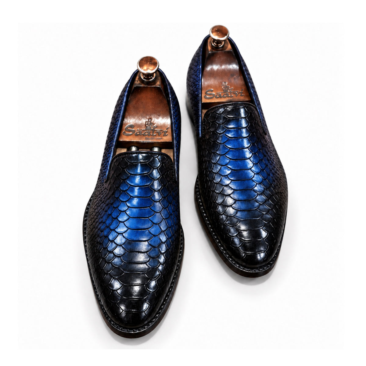 Cobalt Noir Croc-Embossed Leather Loafers