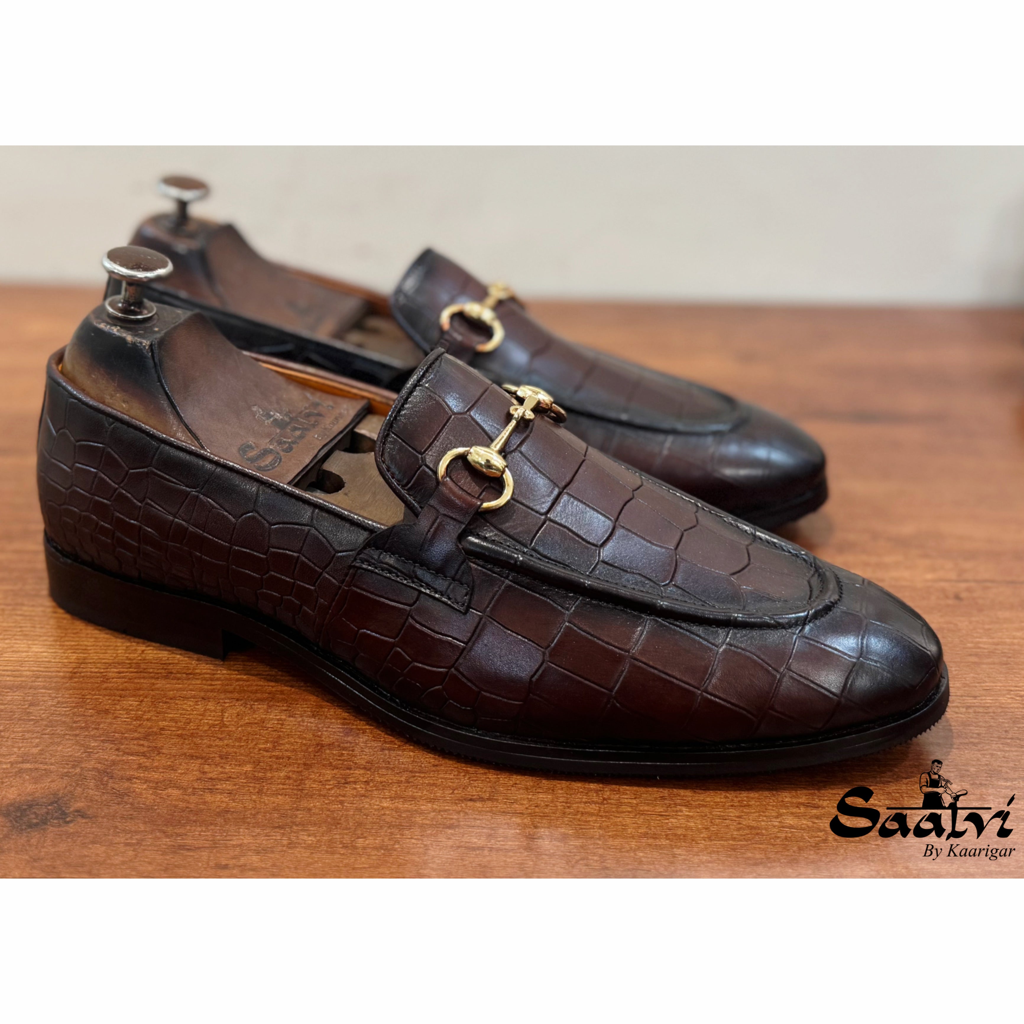 Brown Croco Horsebit Loafers