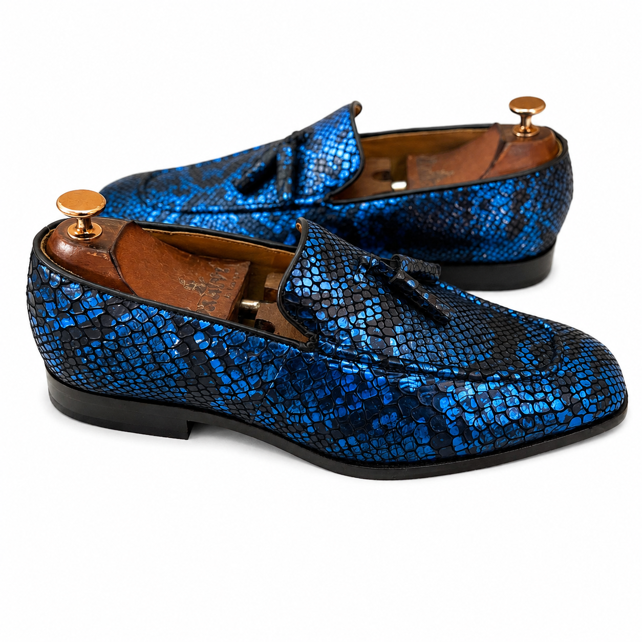 Snake Foil Loafers With Tassels Blue