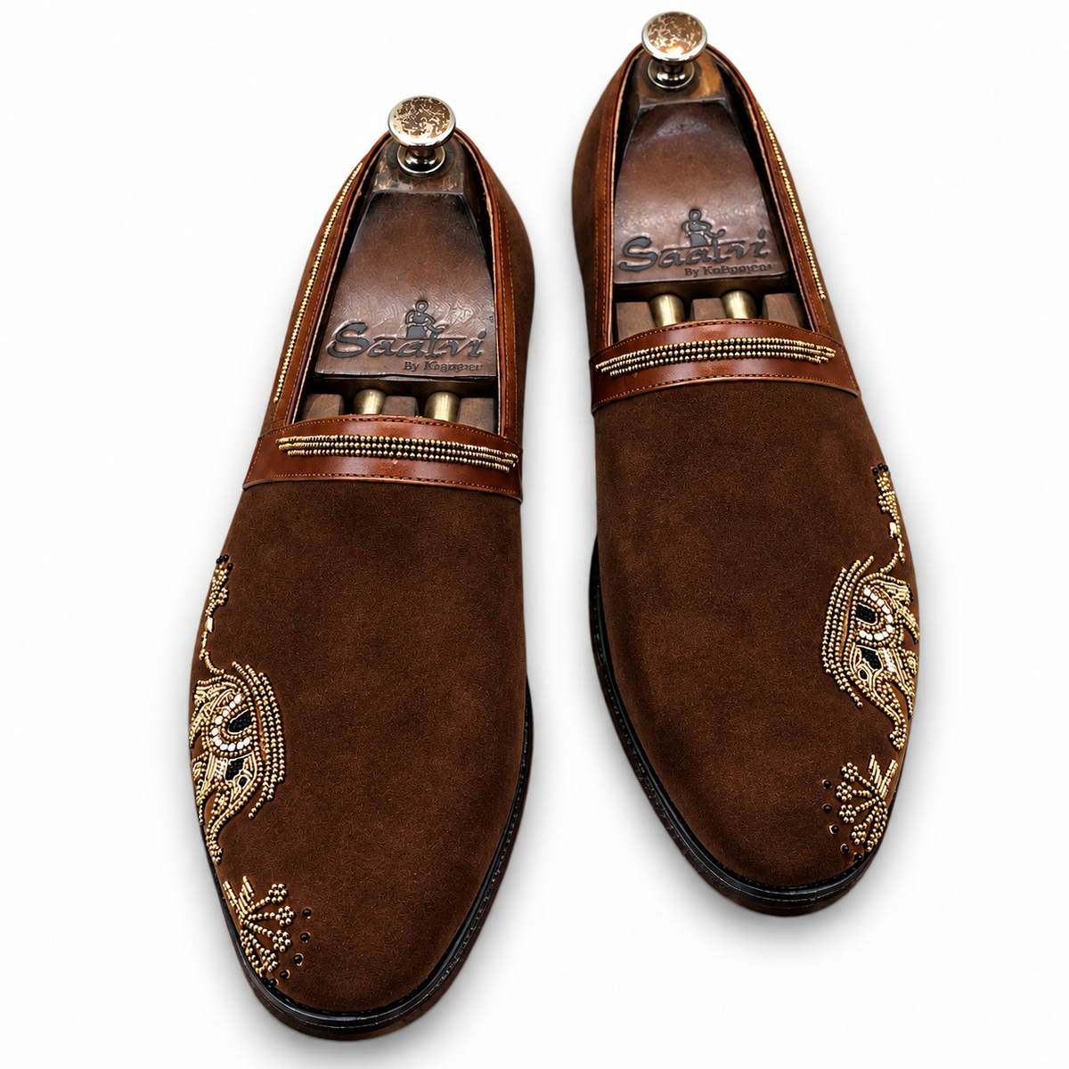 Cognac Royale Elephant Embellished Loafers