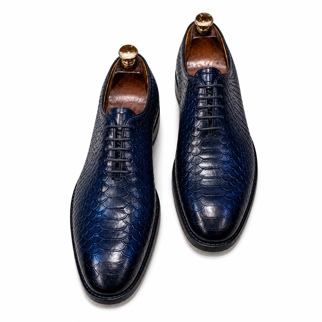 Midnight Blue Snake Embossed Leather Oxford Shoes for Men