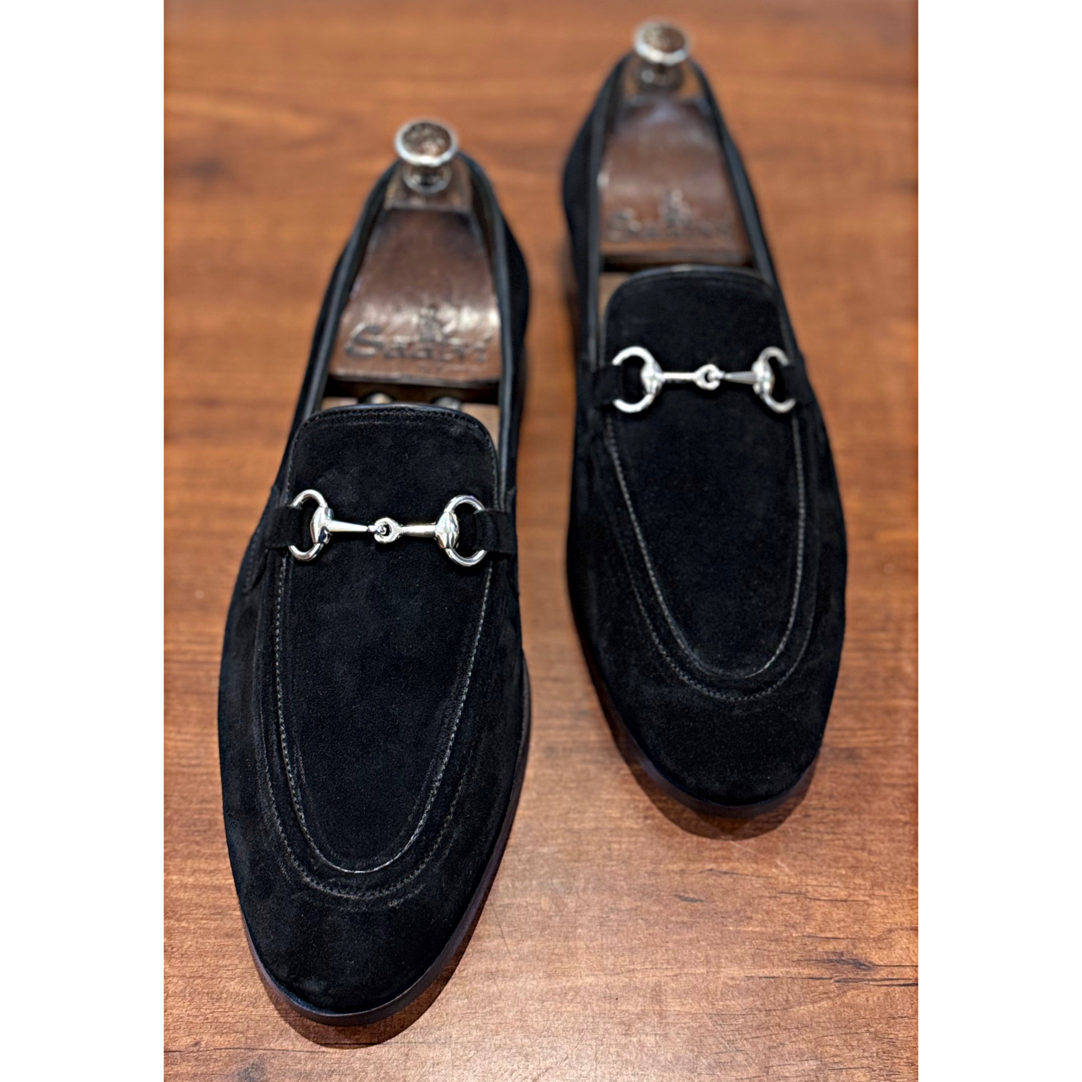 Black Suede Horsebit Loafers
