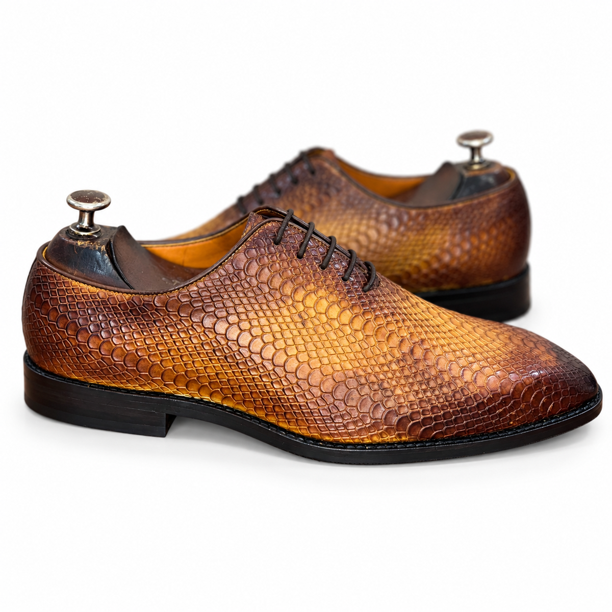 Cognac Python-Embossed Wholecut Oxfords