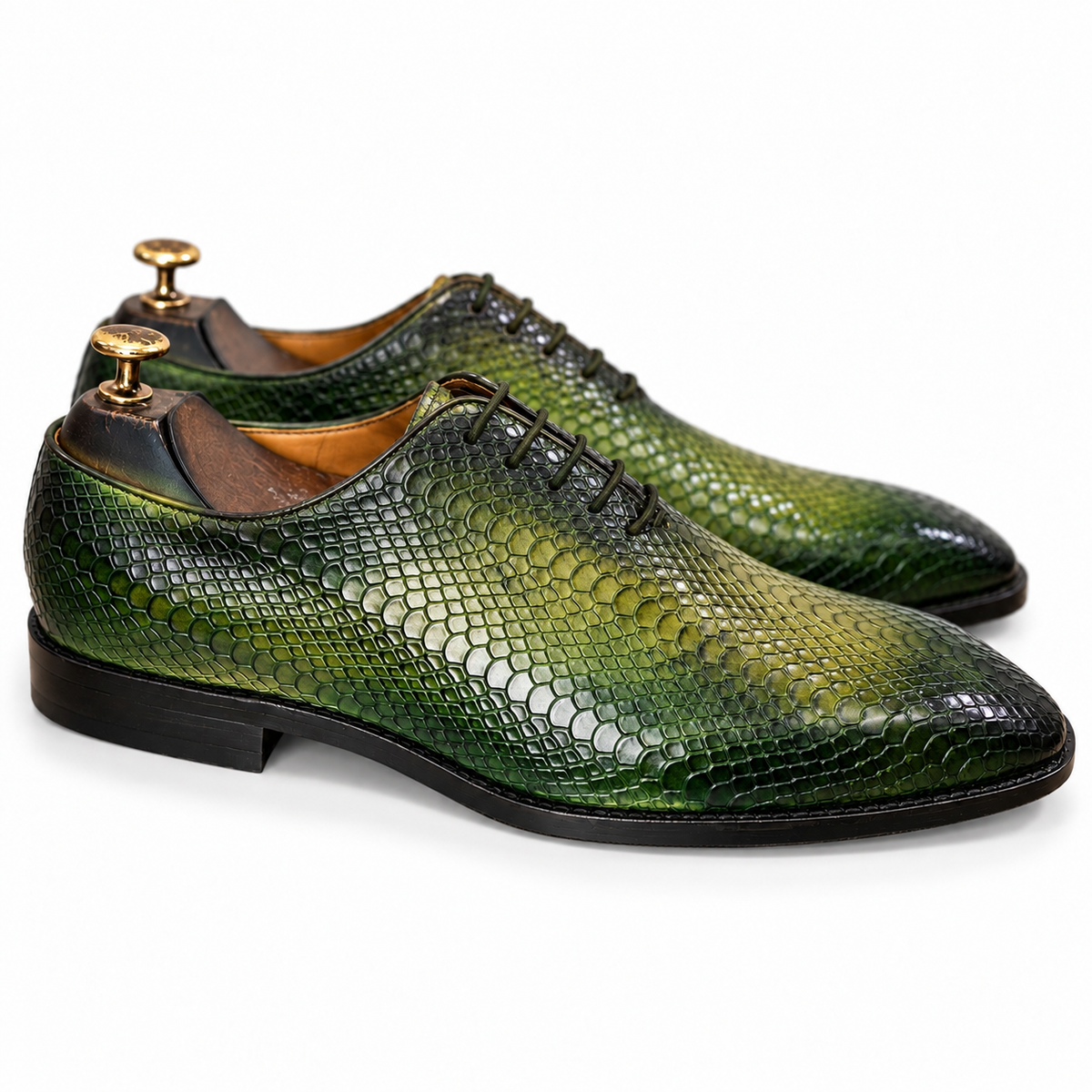 Emerald Crocodile-Embossed Oxford Shoes