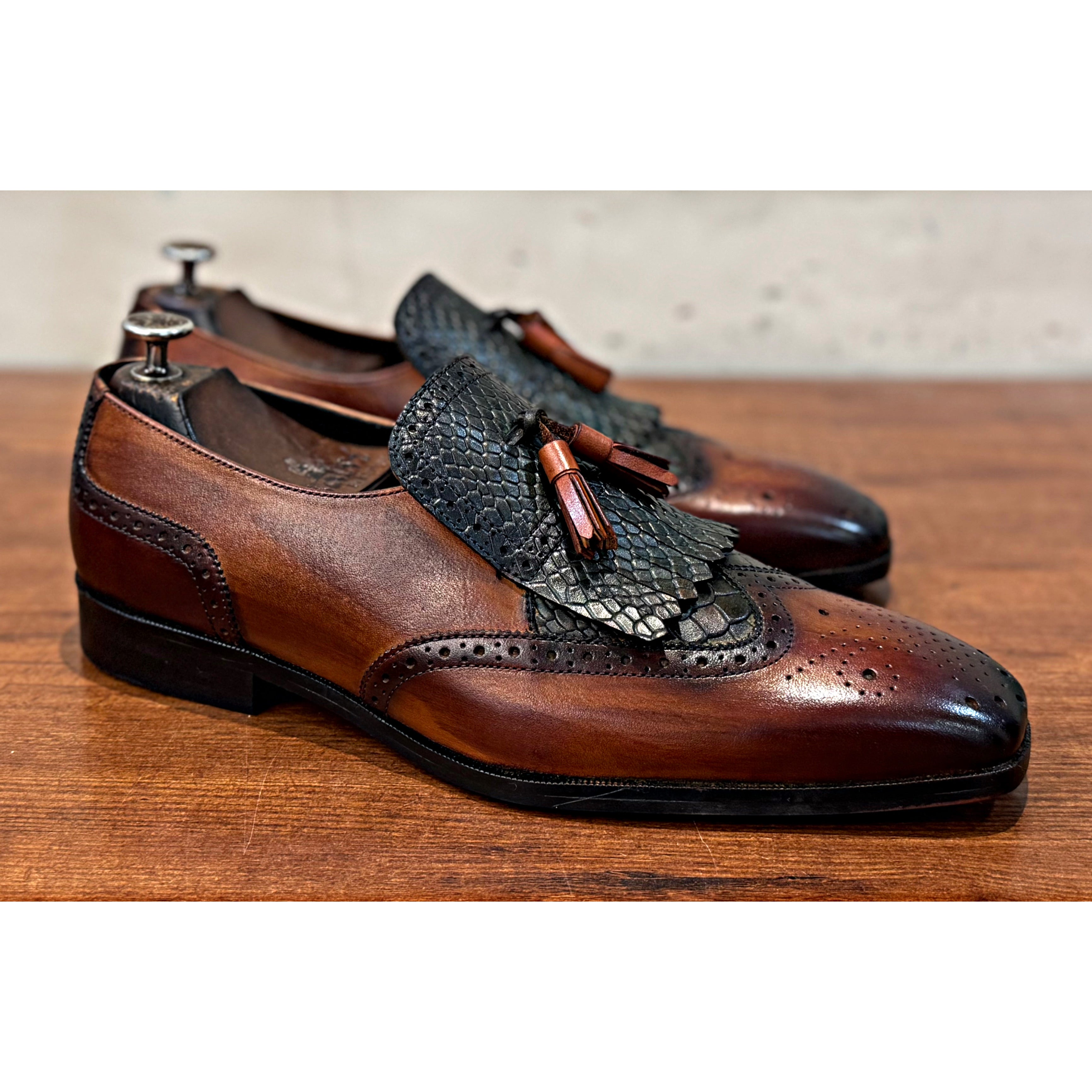Regal Python Tassel Loafers Olive