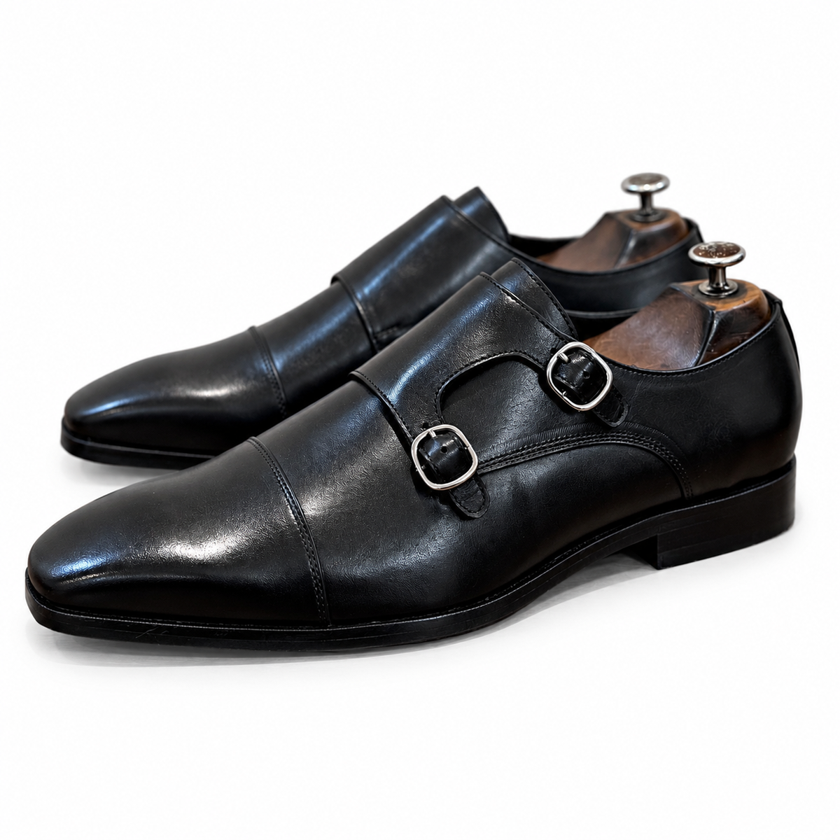 Noir Double Monk Strap Shoes for Men