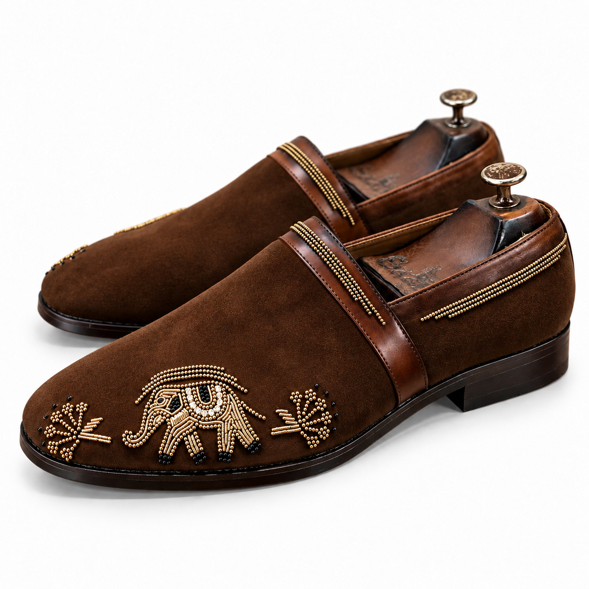 Cognac Royale Elephant Embellished Loafers