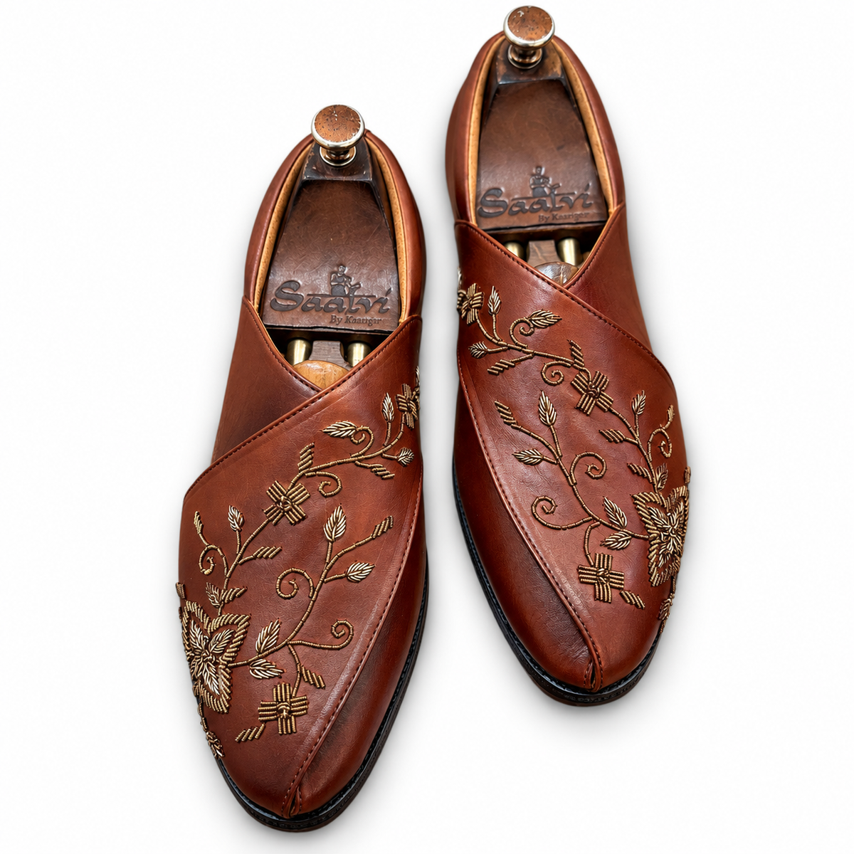 Brown Gold Embroidered Peshwari Sandals