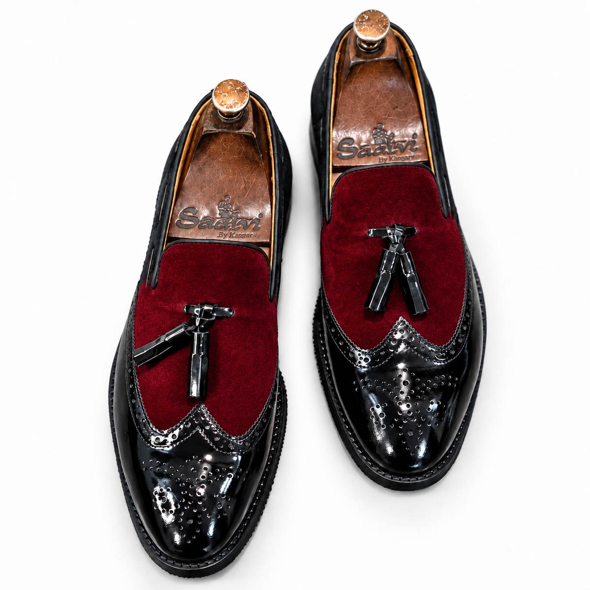 Bordeaux Noir Textured Wingtip Tassel Loafers