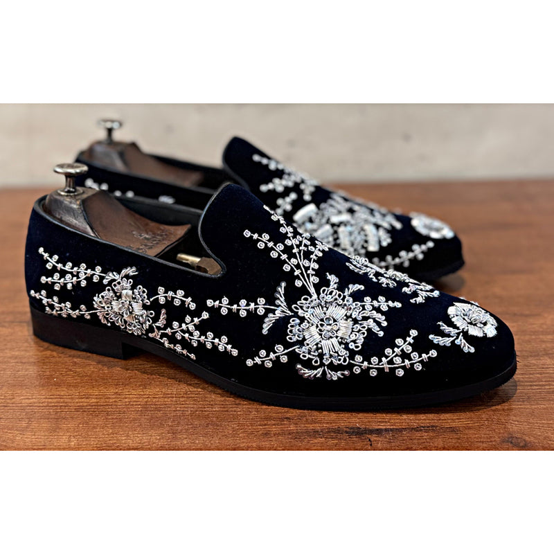 Blue & Silver Hand Zardozi Slipons