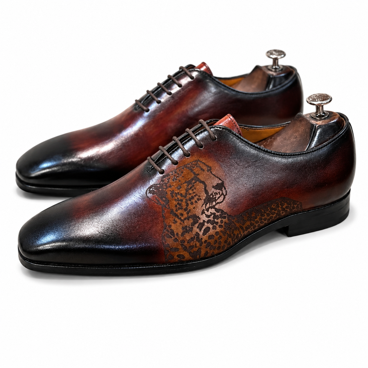 Hand-Painted Leather Oxford Shoes | Brown Designer Luxury Dress Shoes