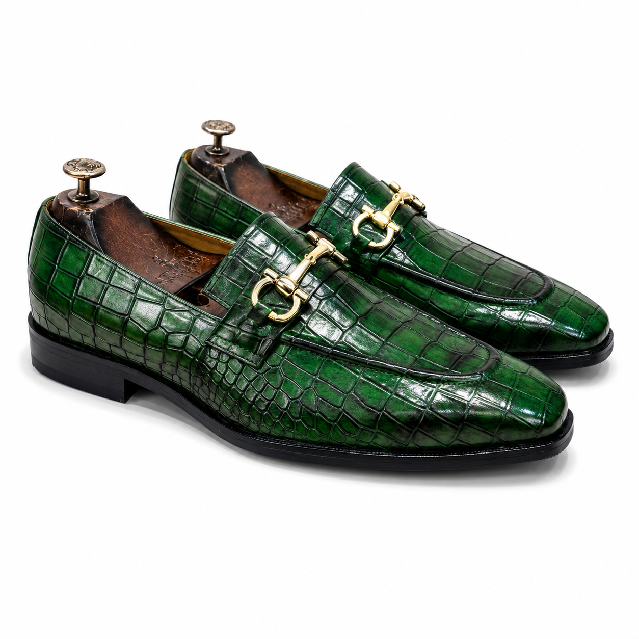 Emerald Croc Horsebit Loafers – Green