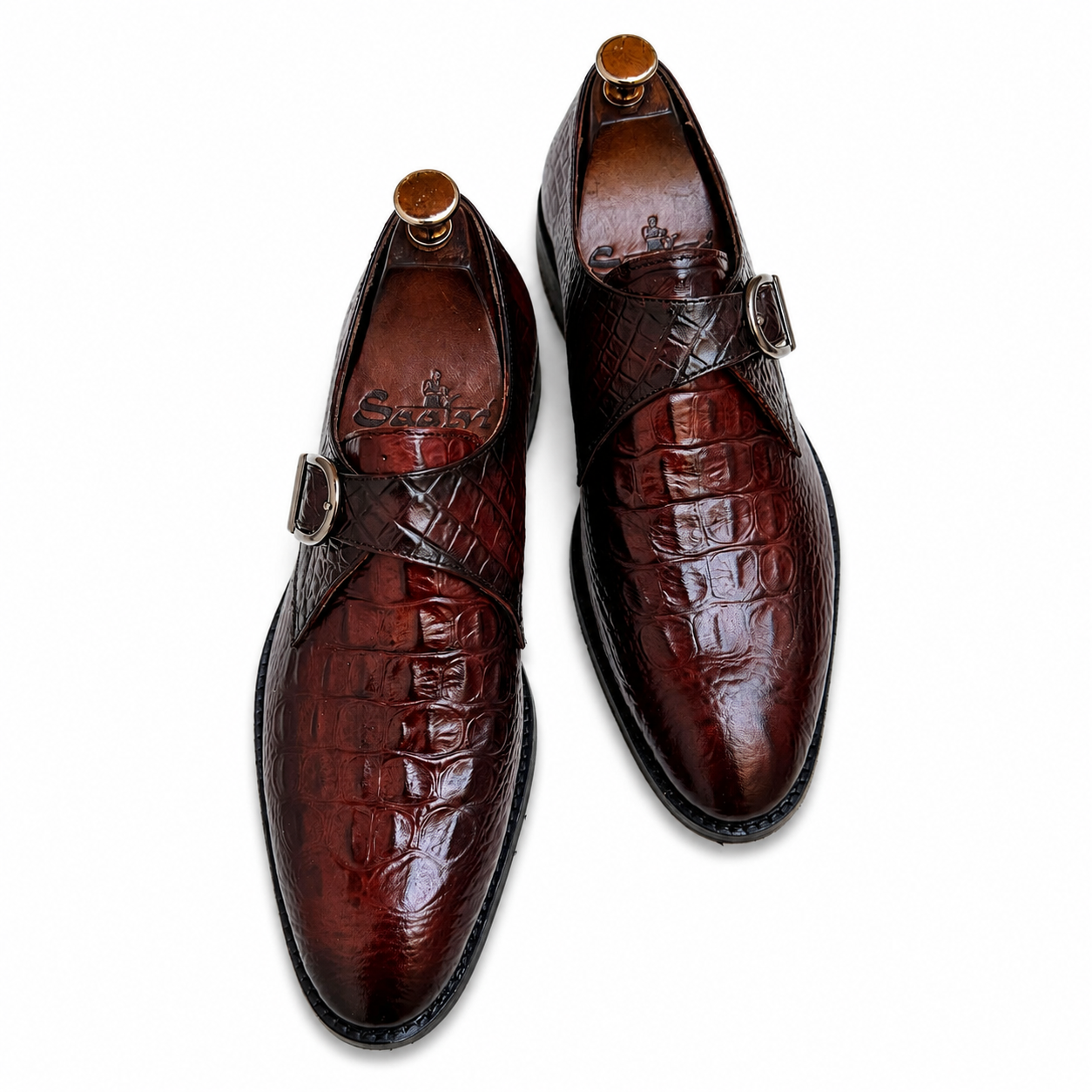 Bordeaux Monarch Croc Monk Straps