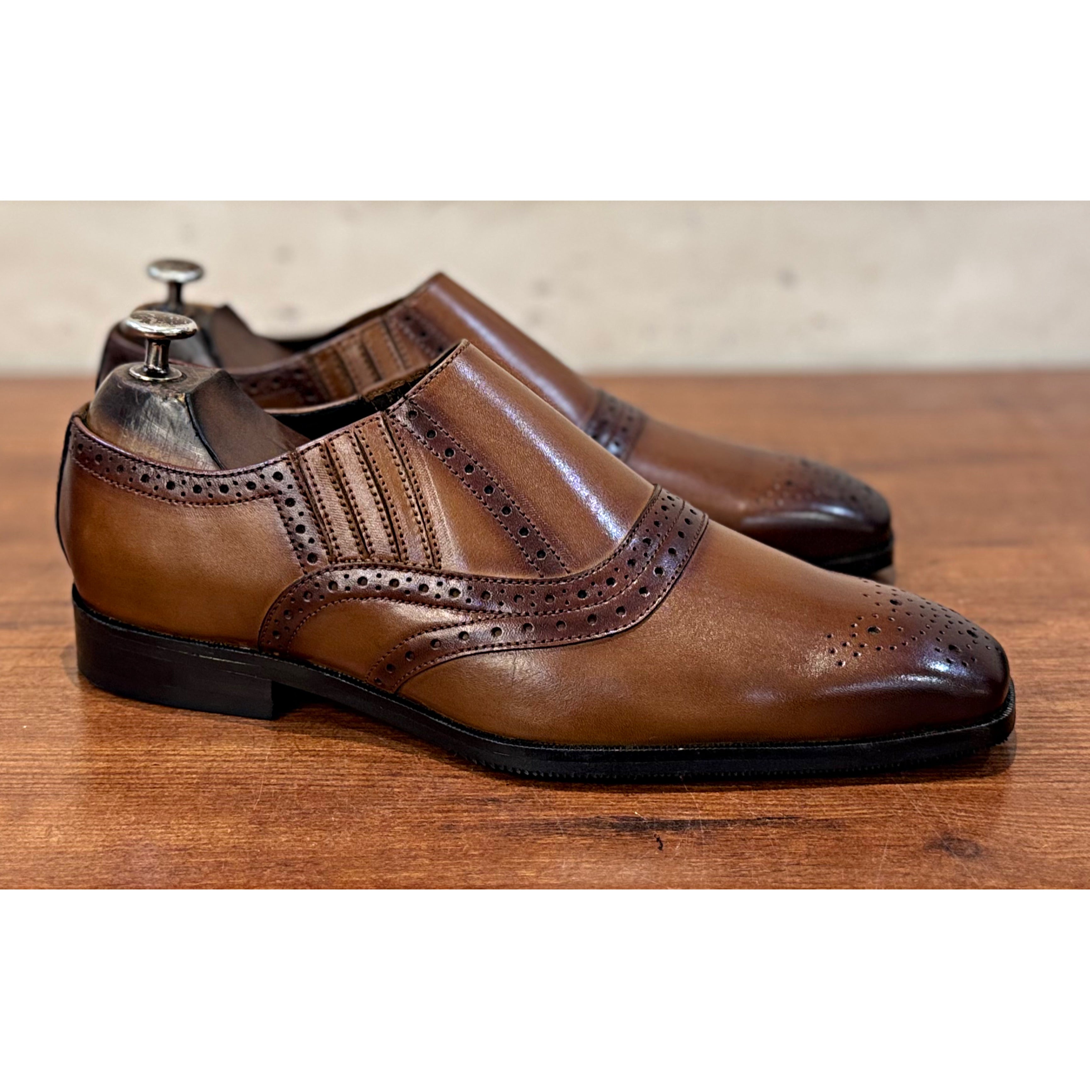 Cognac Slip-on Genuine Leather Loafer with Medallion Style