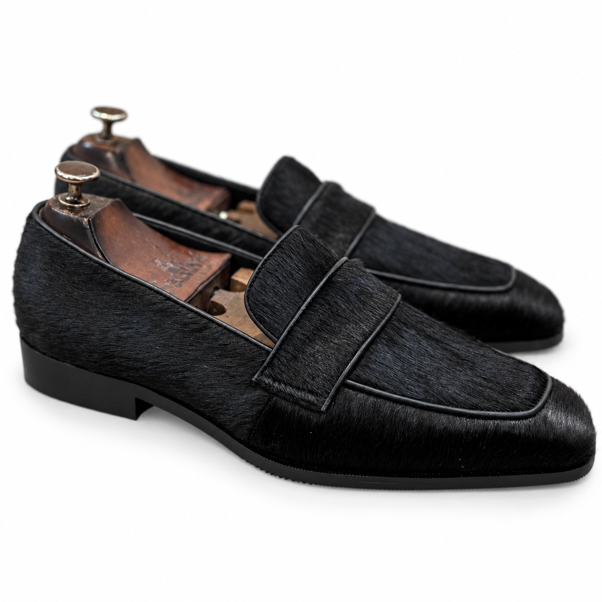Black Hair-On Leather Loafers for Men