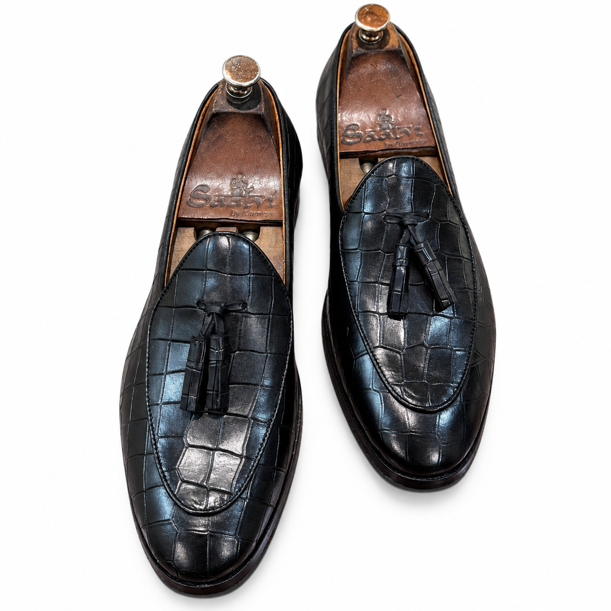 Noir Croco Royale Tassel Loafers