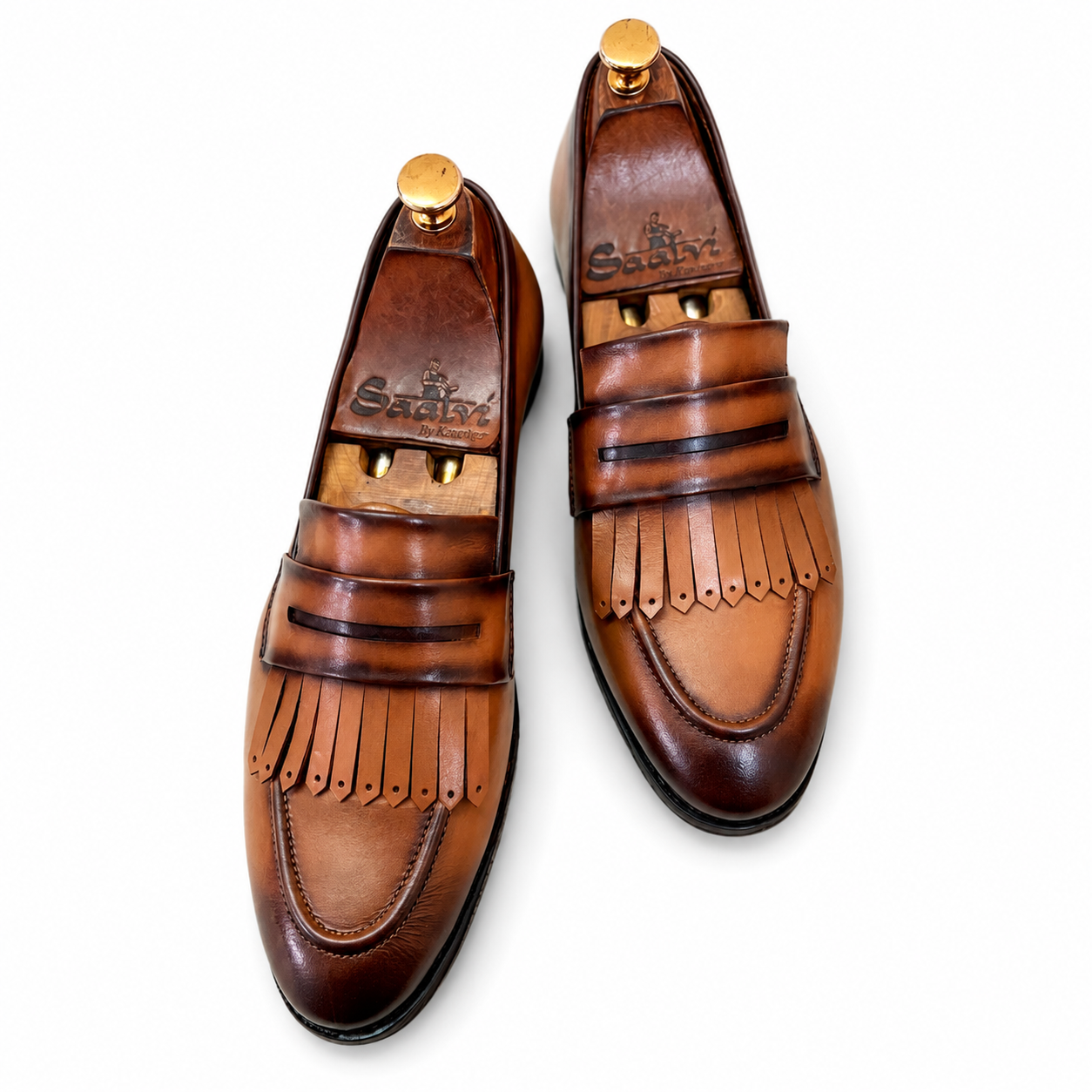 Tan Penny Loafers With Fringes