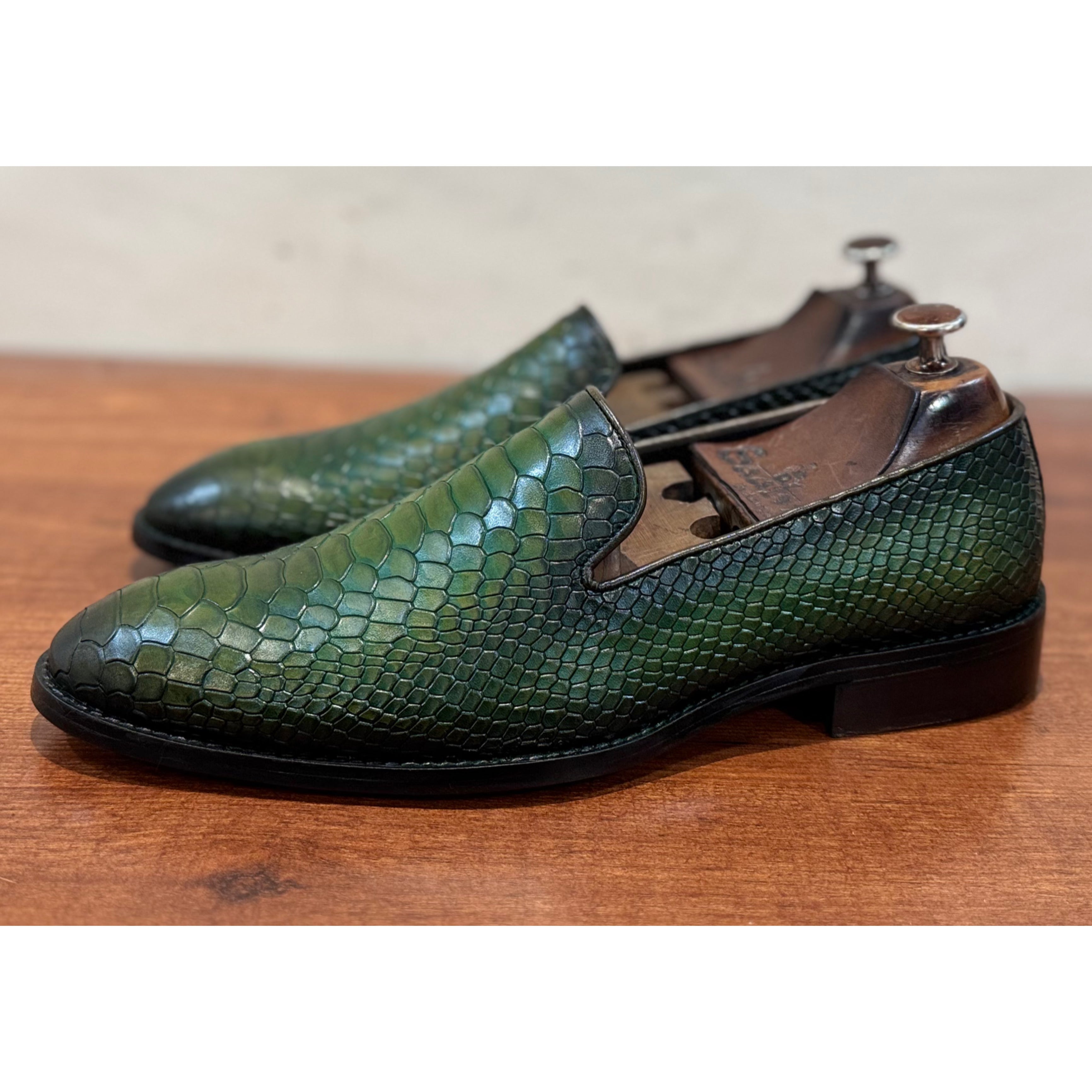 Python Embossed Loafers | Green