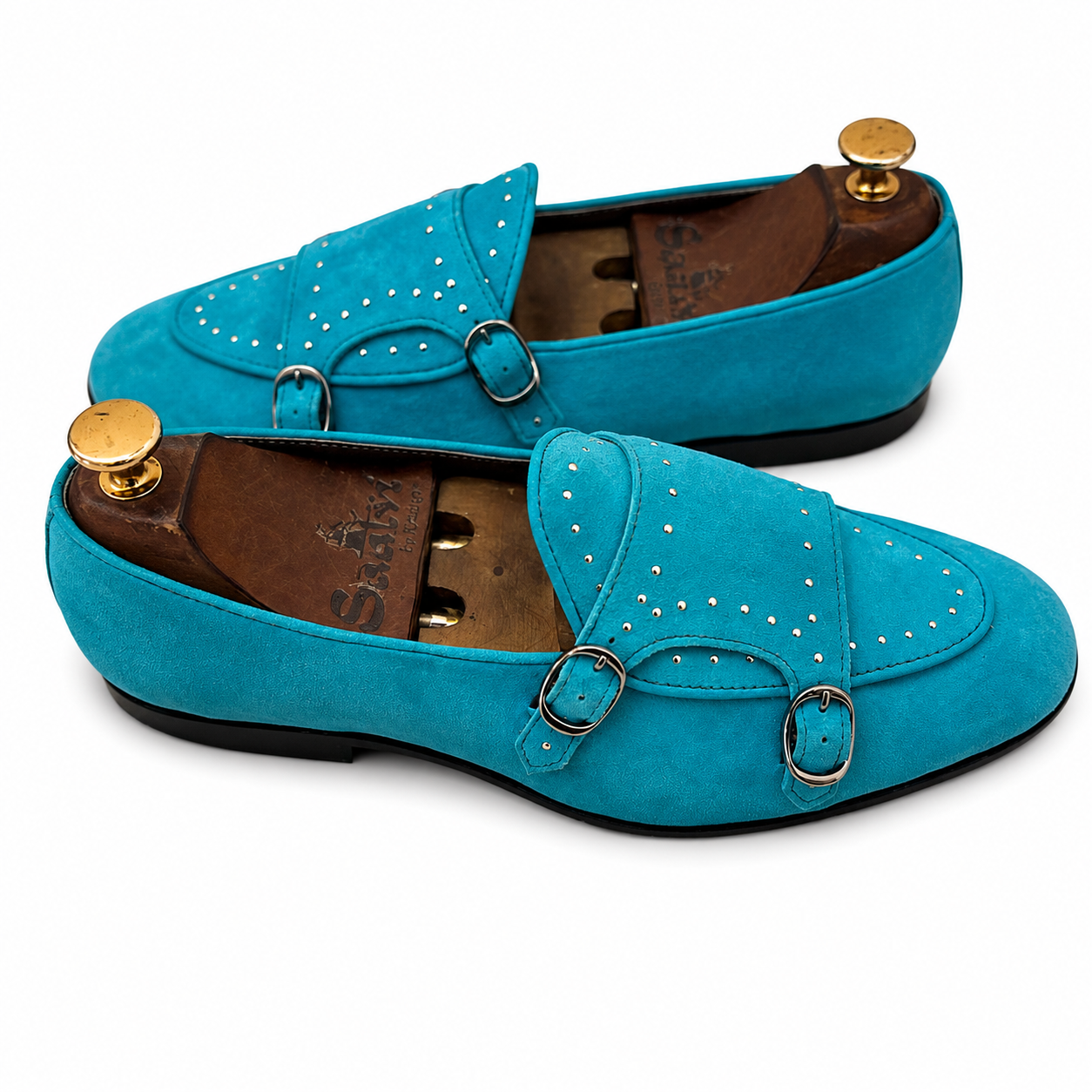 Blue Suede Belgian Monk Strap Bajrii