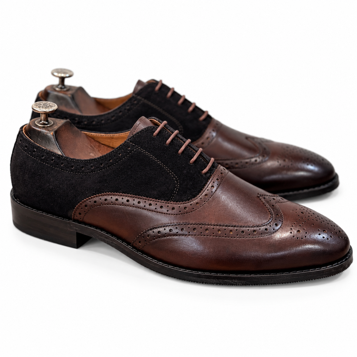 Aurelio Noir-Brown Hand-Patina Wingtip Oxford Shoes