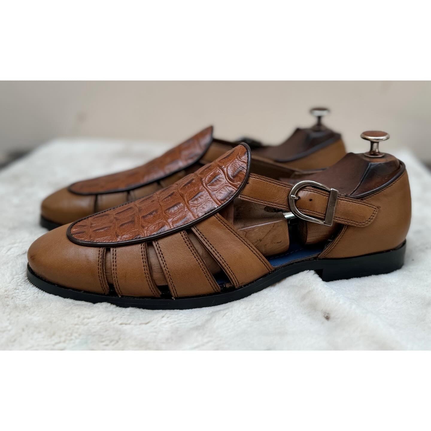 Tan Roman Sandal Croco