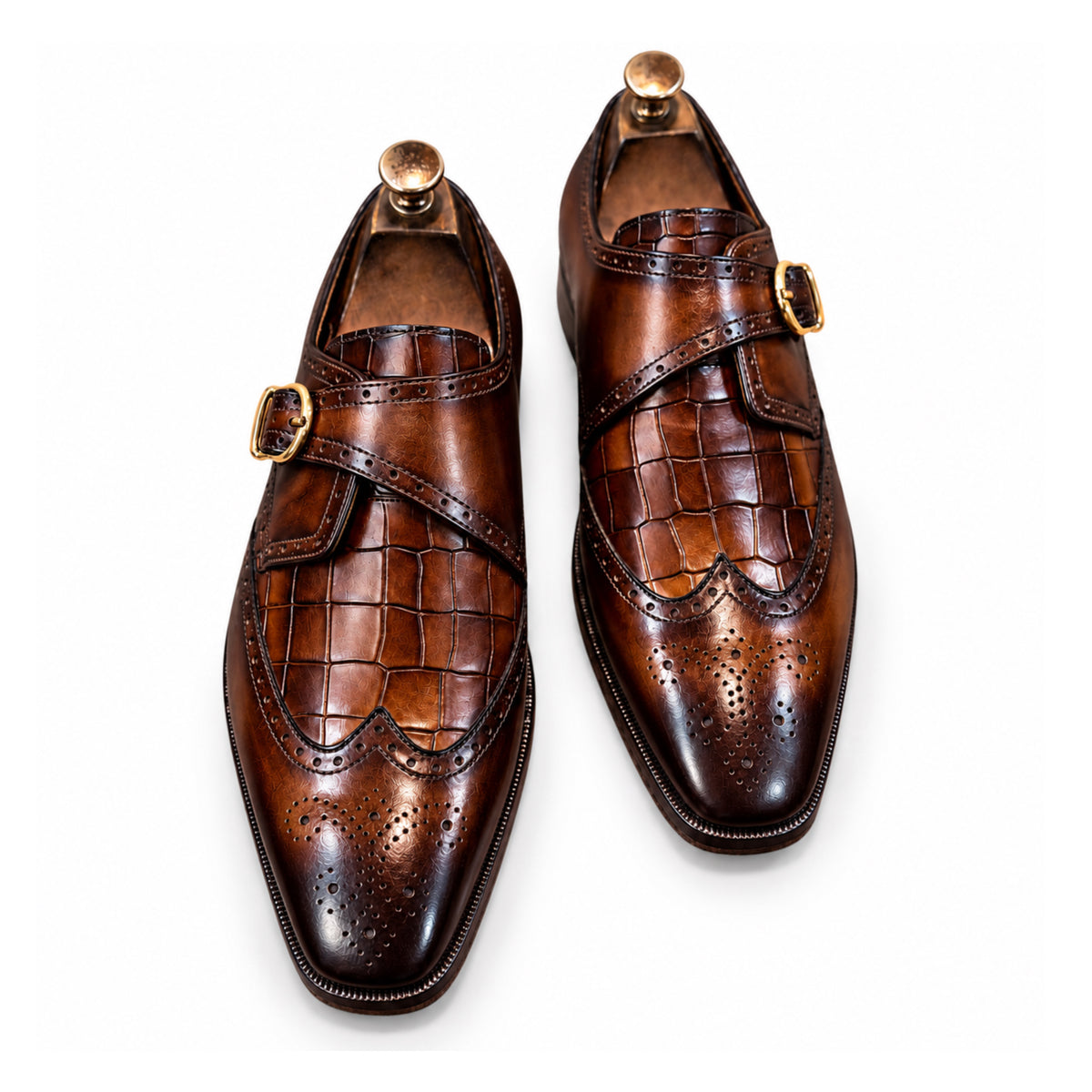 Regal Cognac Hand-Patina Single Monk Brogue Shoes