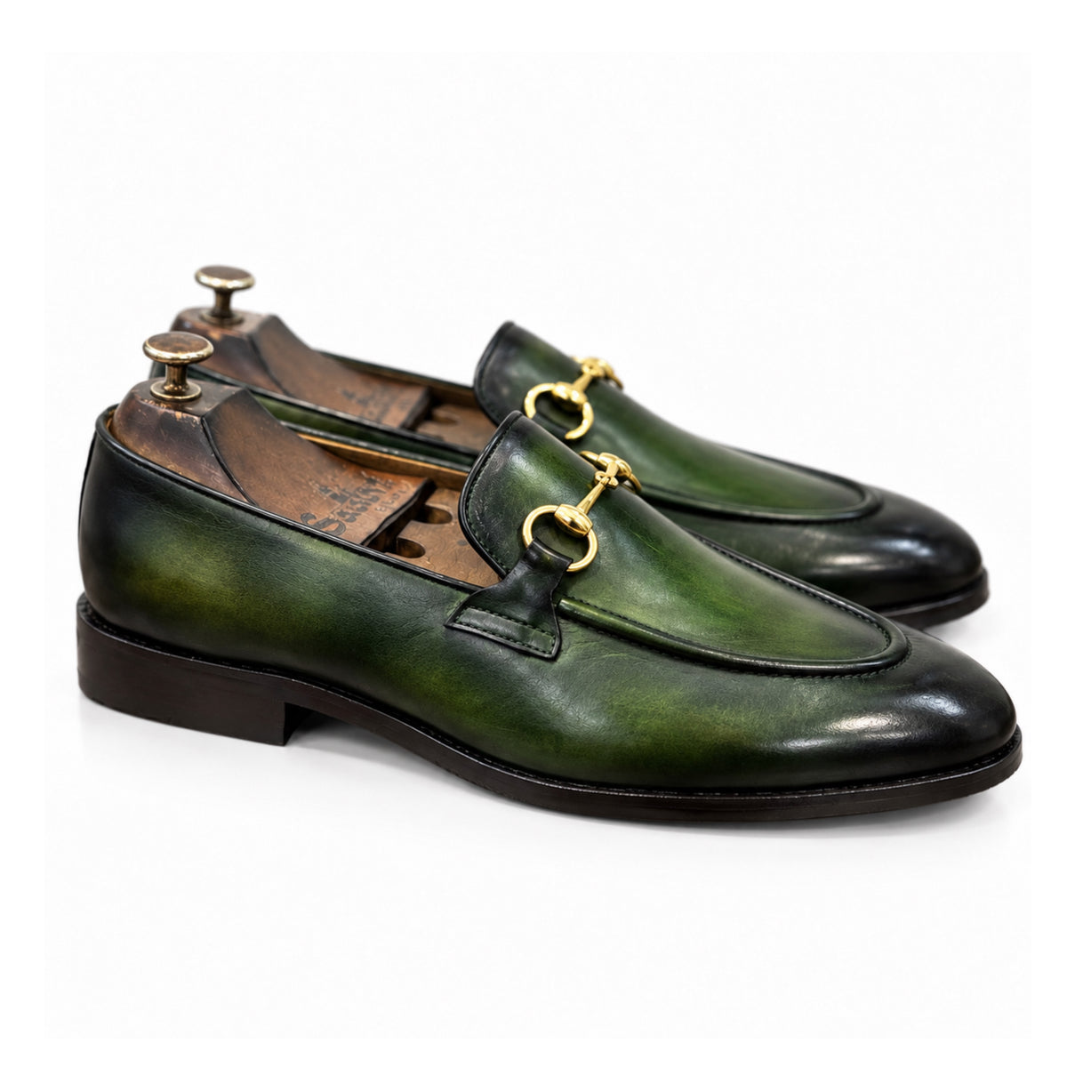 Verde Royale Gold Horsebit Loafers