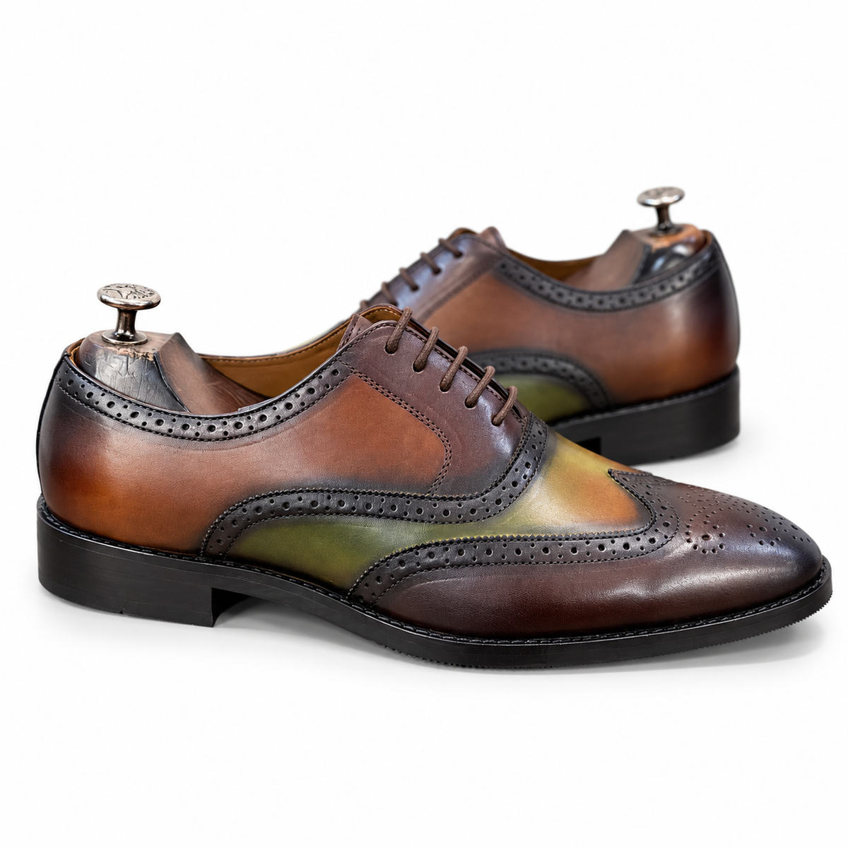 Olive Cognac Hand-Patina Wingtip Oxford