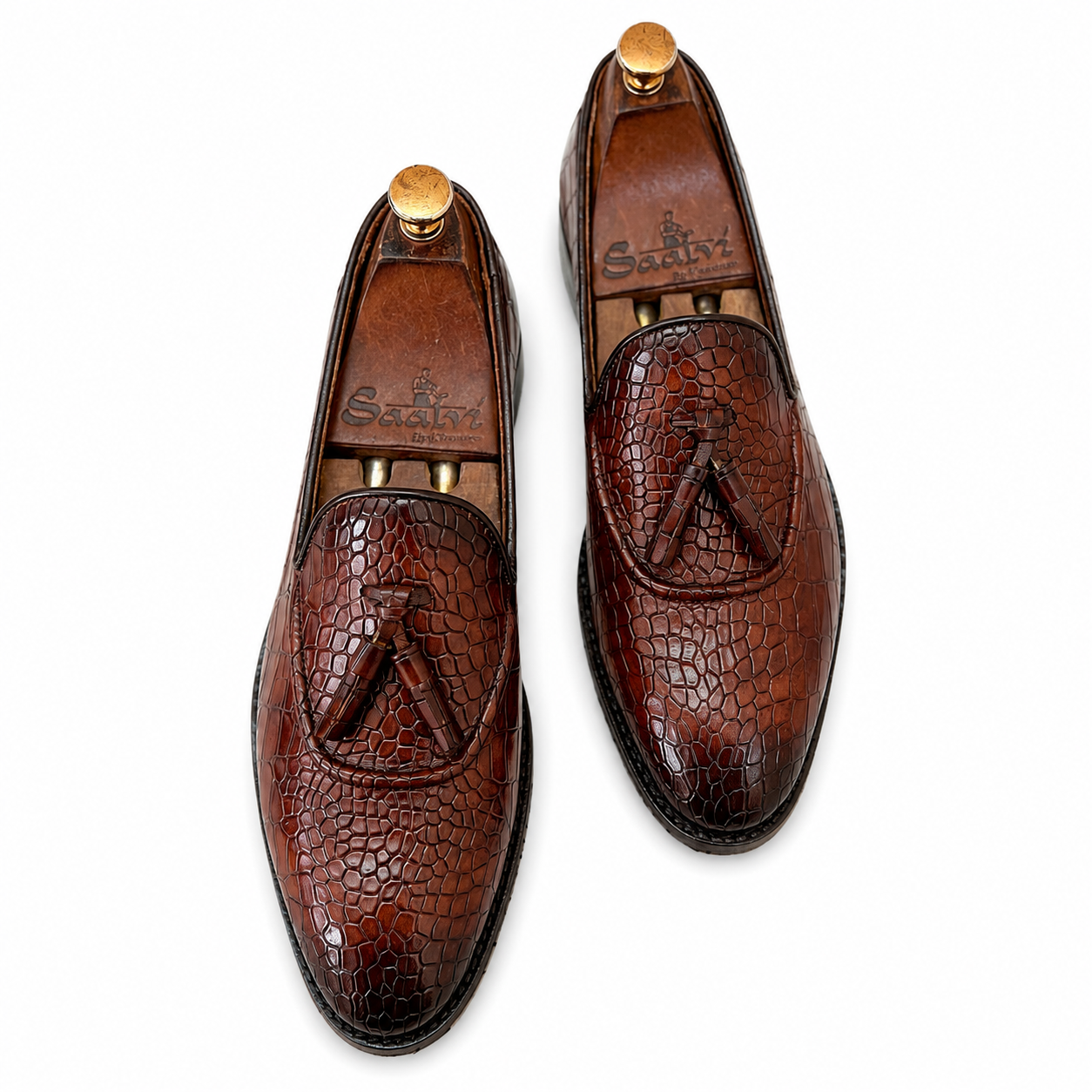 Crocodile Tassel Loafers - Brown