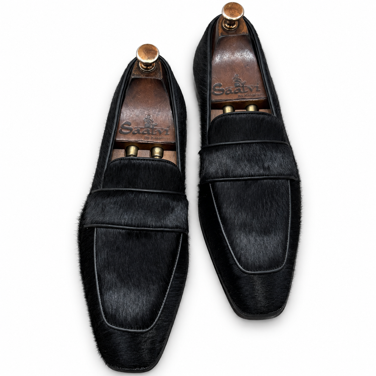 Black Hair-On Leather Loafers for Men