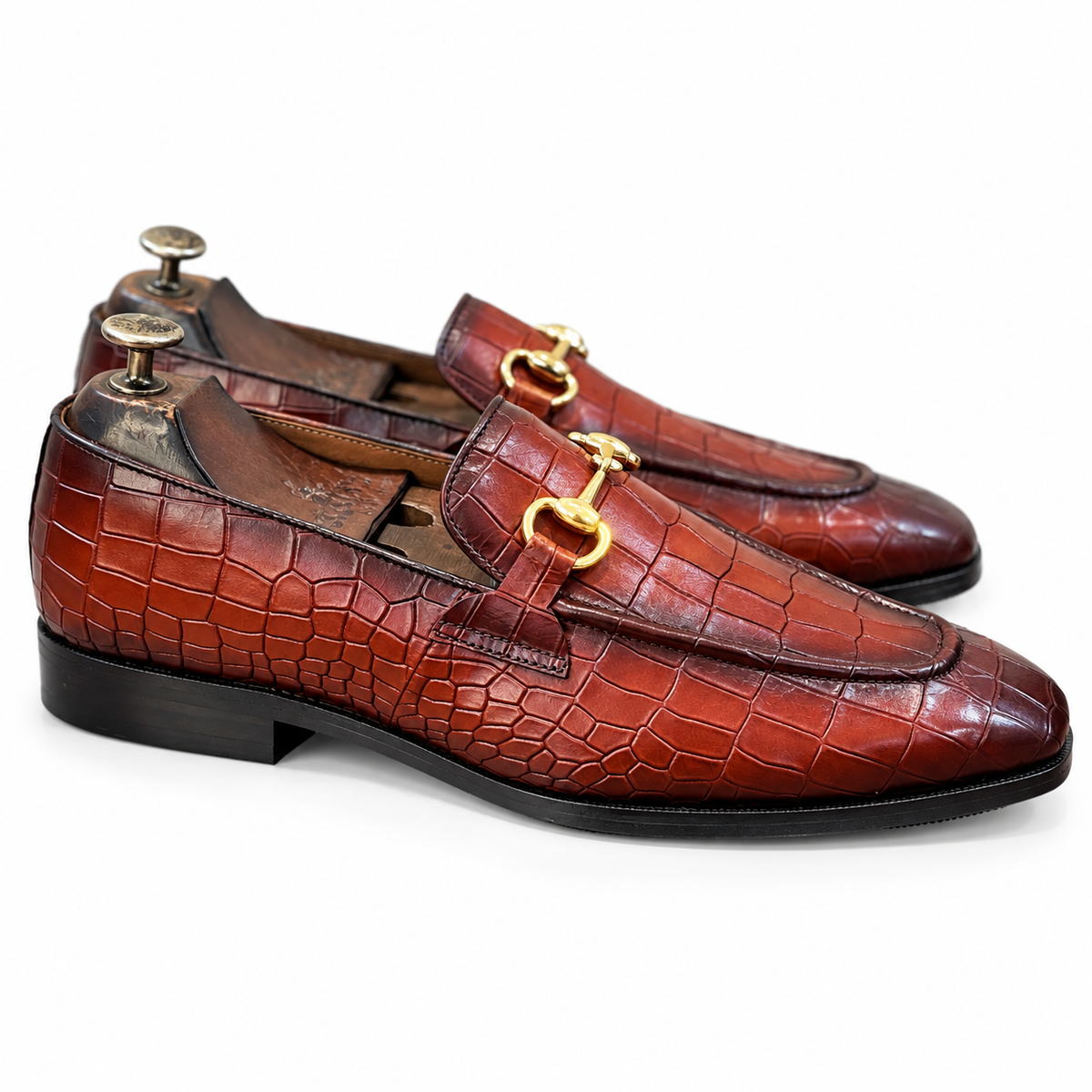 Savoy Spectator Monaco Croco Horsebit Loafers – Cognac Brown