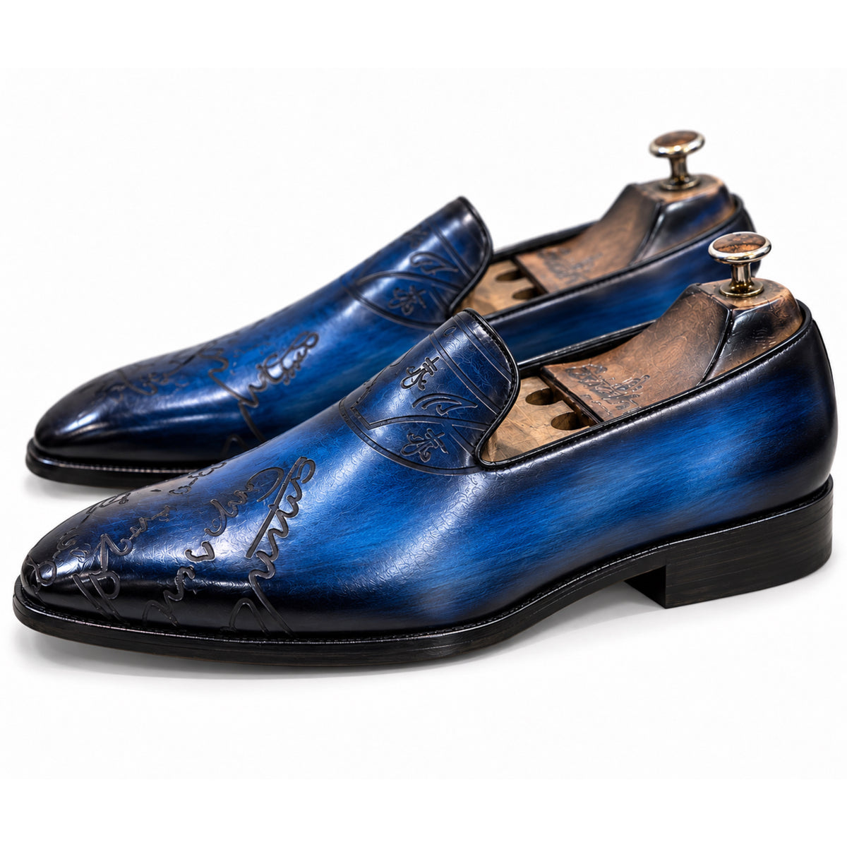 Saalvi Artisan Script Midnight Blue Leather Loafers
